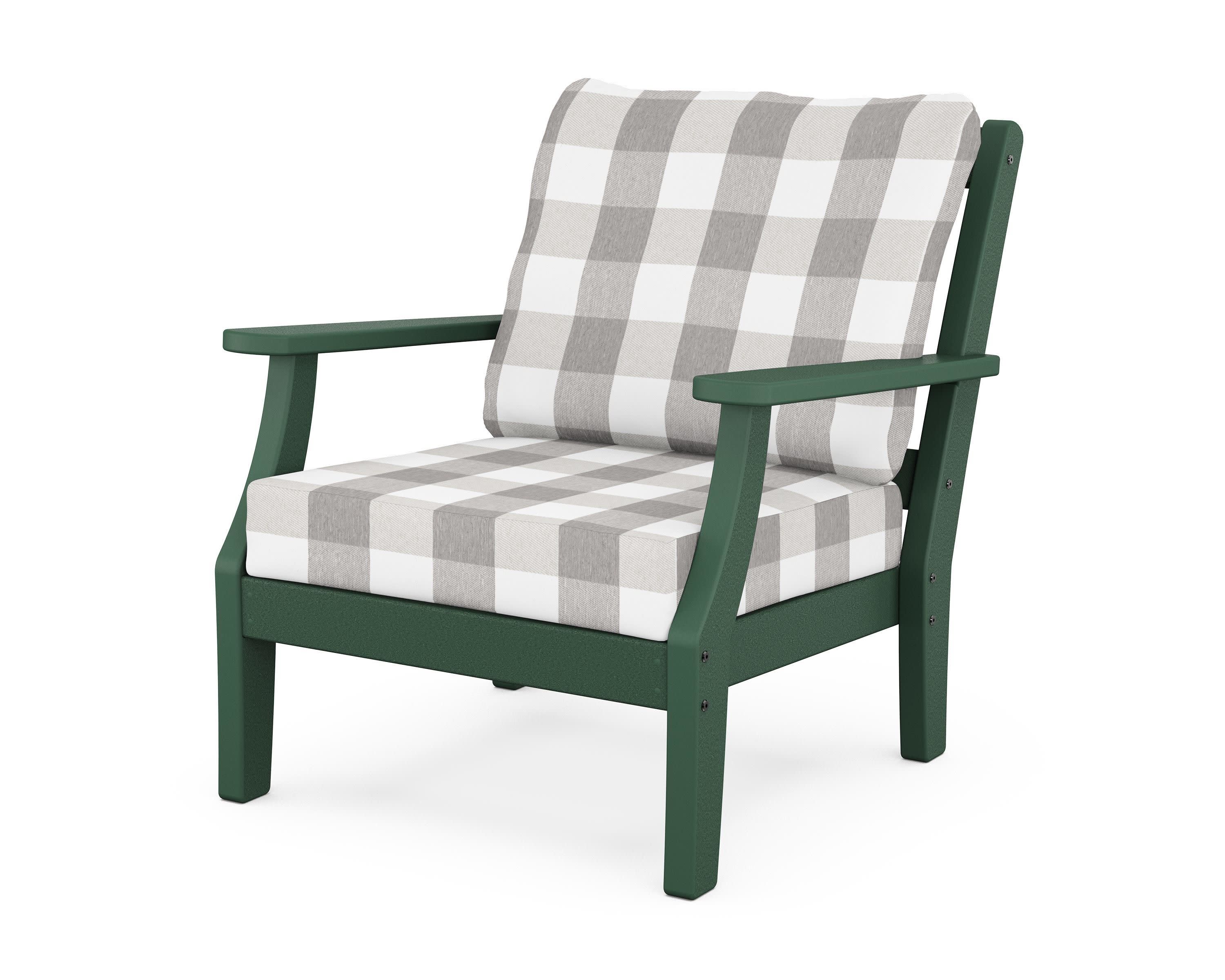 Chinoiserie Deep Seating Chair in Green / Buffalo Plaid Grey Mist