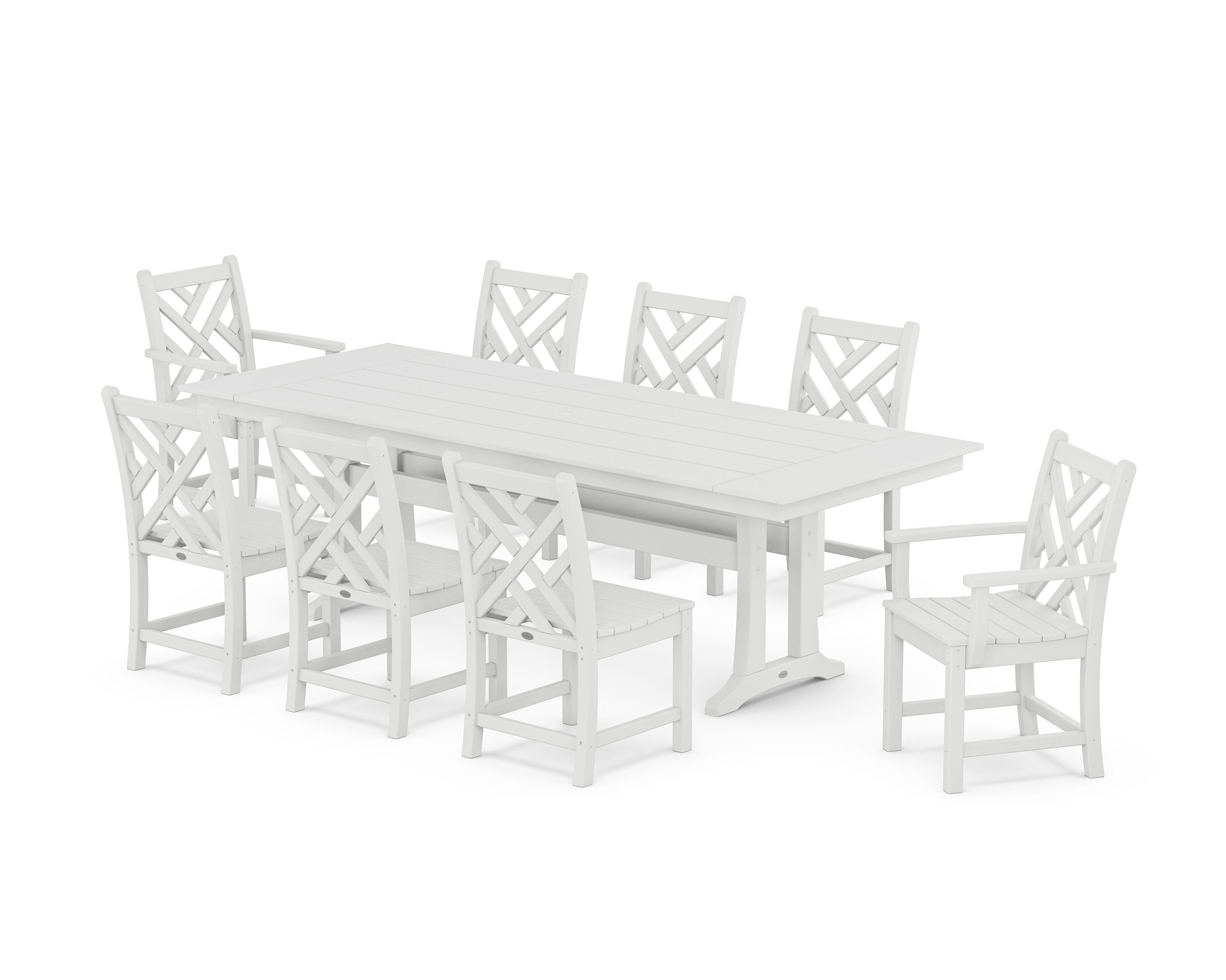Chippendale 9-Piece Farmhouse Dining Set with Trestle Legs in White