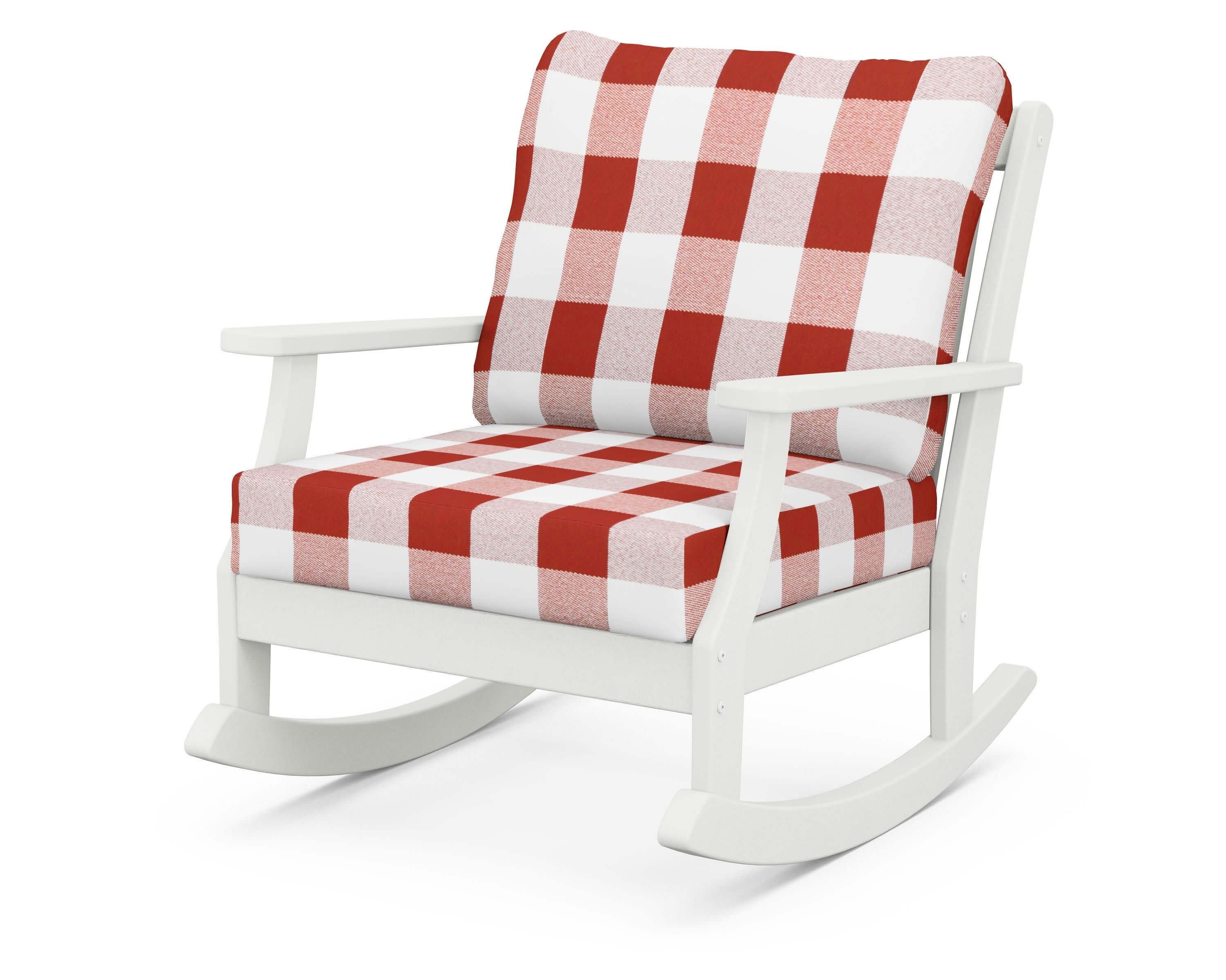 Braxton Deep Seating Rocking Chair in Vintage White / Buffalo Plaid Crimson