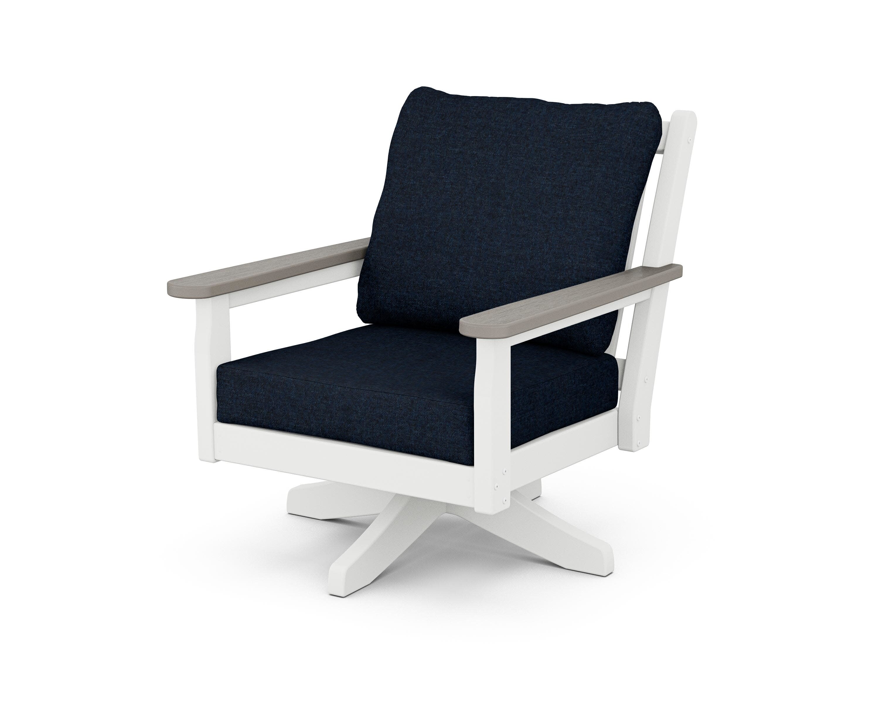 Chippendale Deep Seating Swivel Chair in White / Driftwood / Marine Indigo