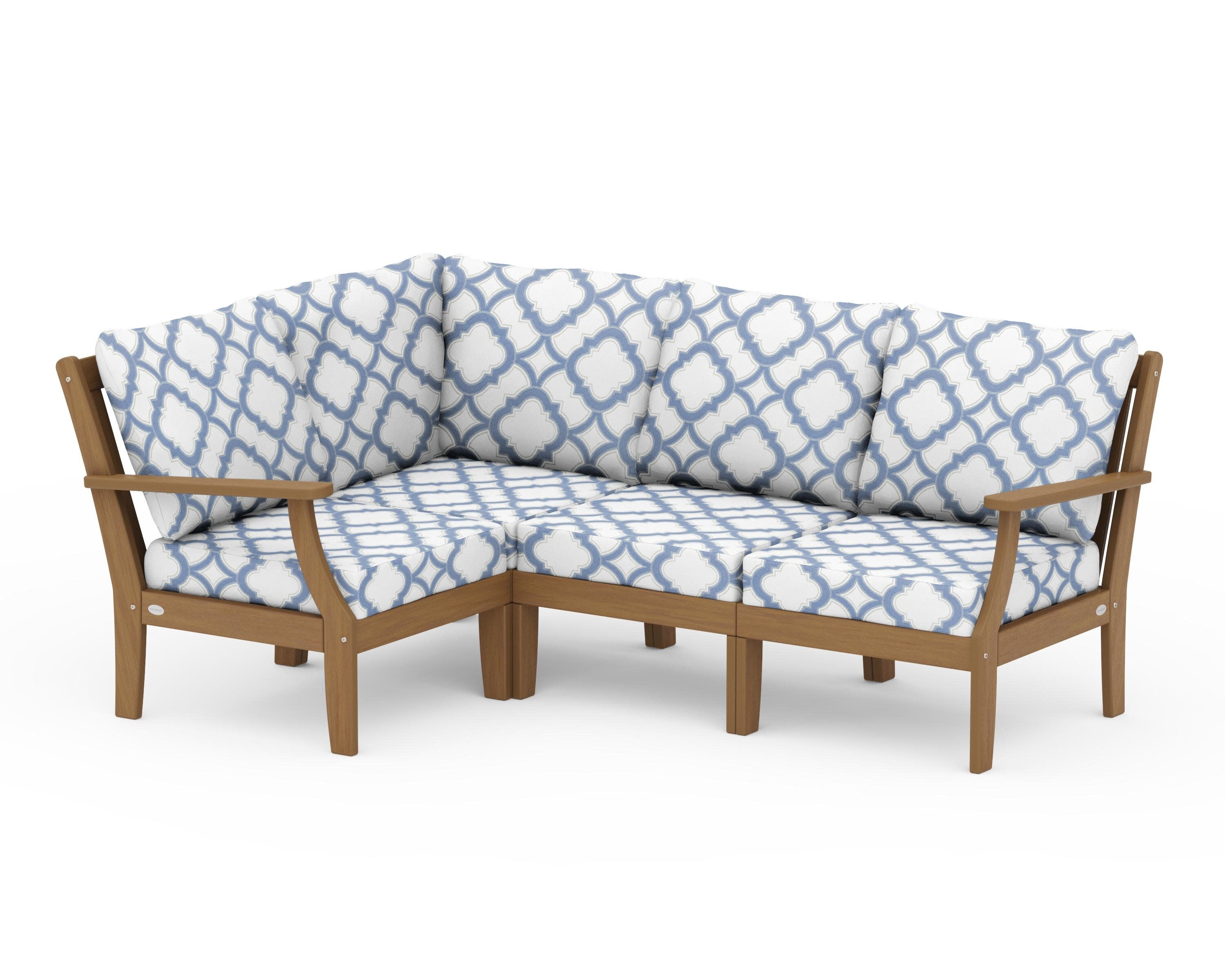 Braxton Modular 4-Piece Deep Seating Set in Natural / Trellis Sky Blue