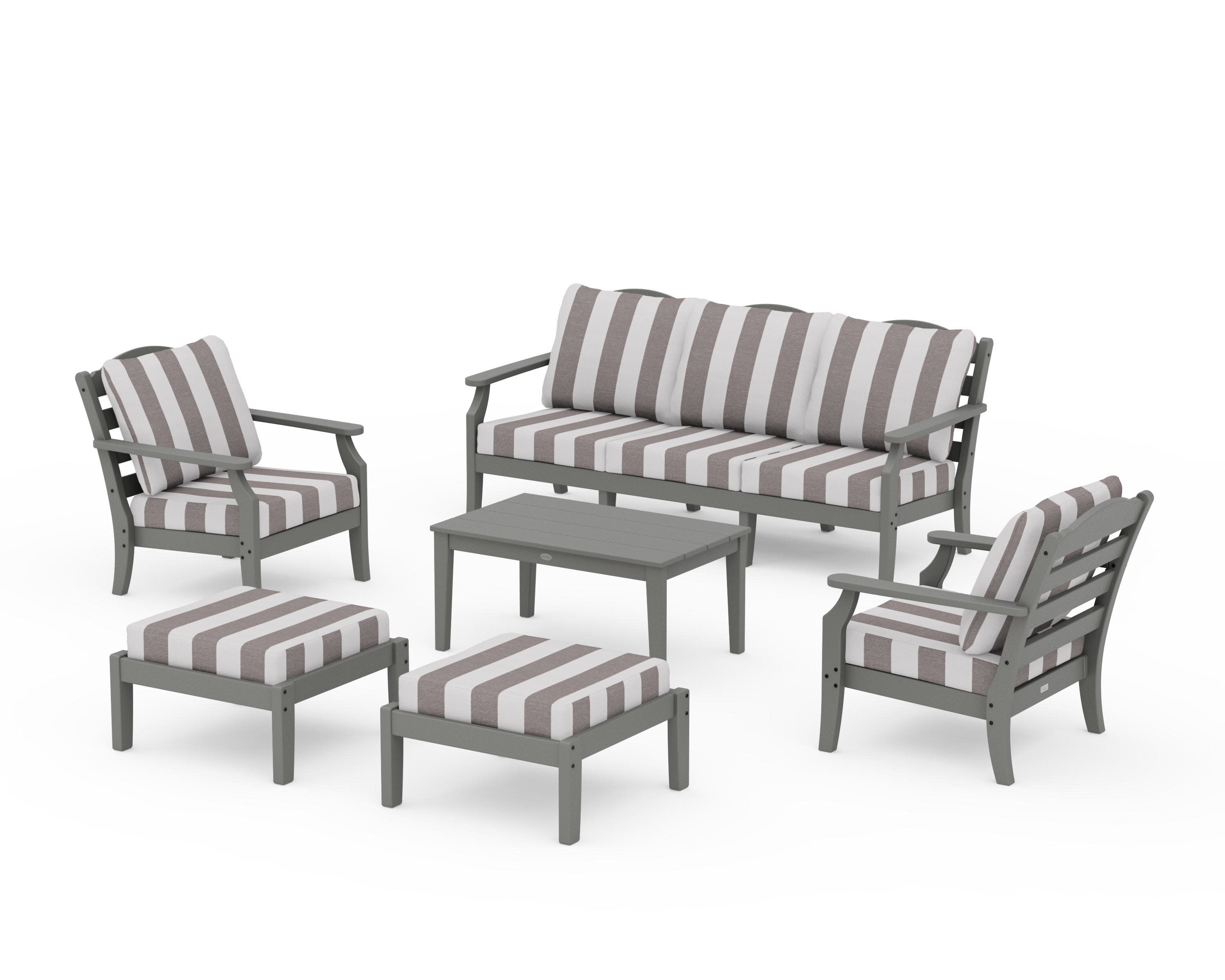 Savannah 6-Piece Lounge Sofa Set in Slate Grey / Cabana Stripe Grey Mist