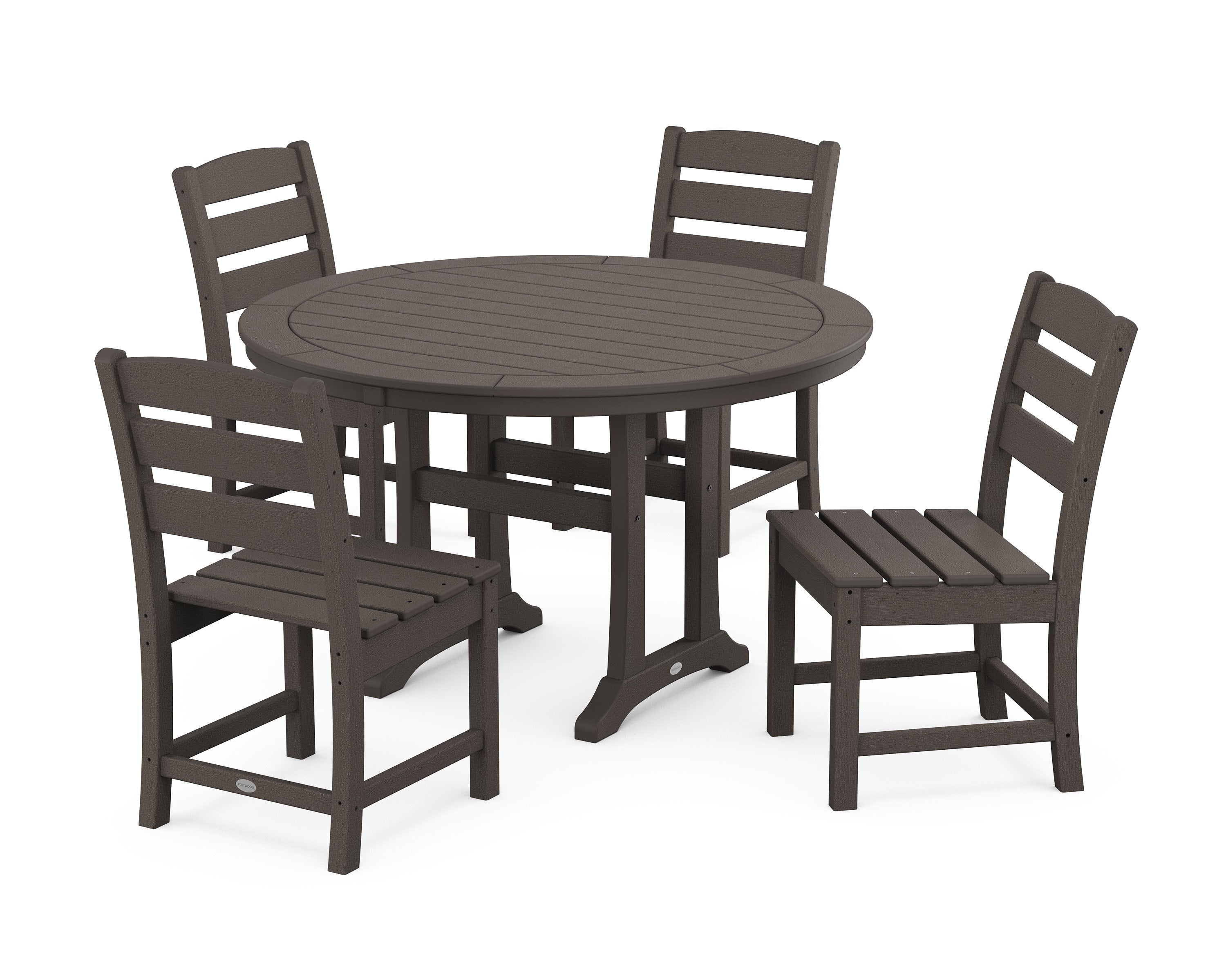Lakeside Side Chair 5-Piece Round Dining Set With Trestle Legs in Vintage Coffee
