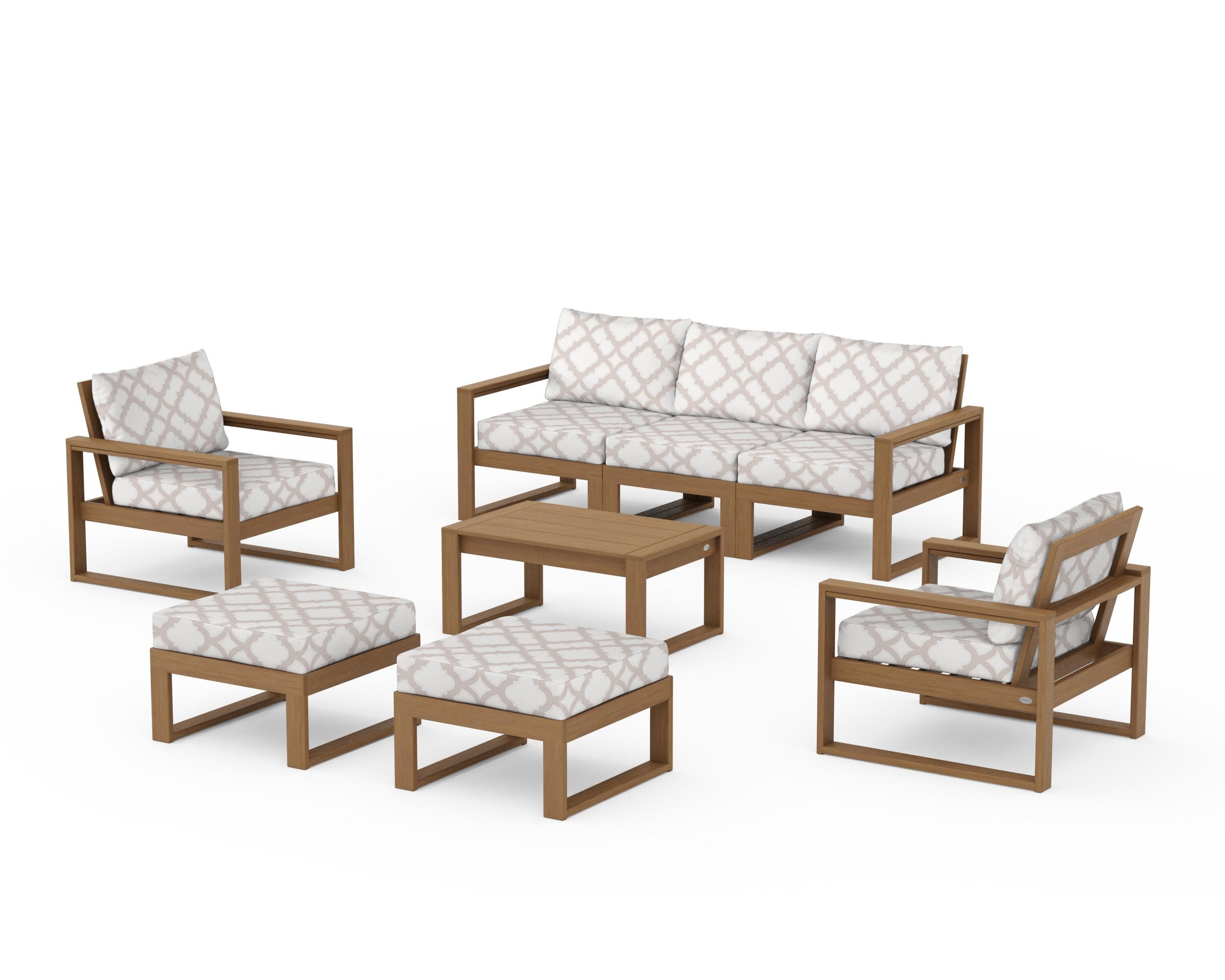 EDGE Sectional 8-Piece Lounge Sofa Set in Natural / Trellis Dune Burlap