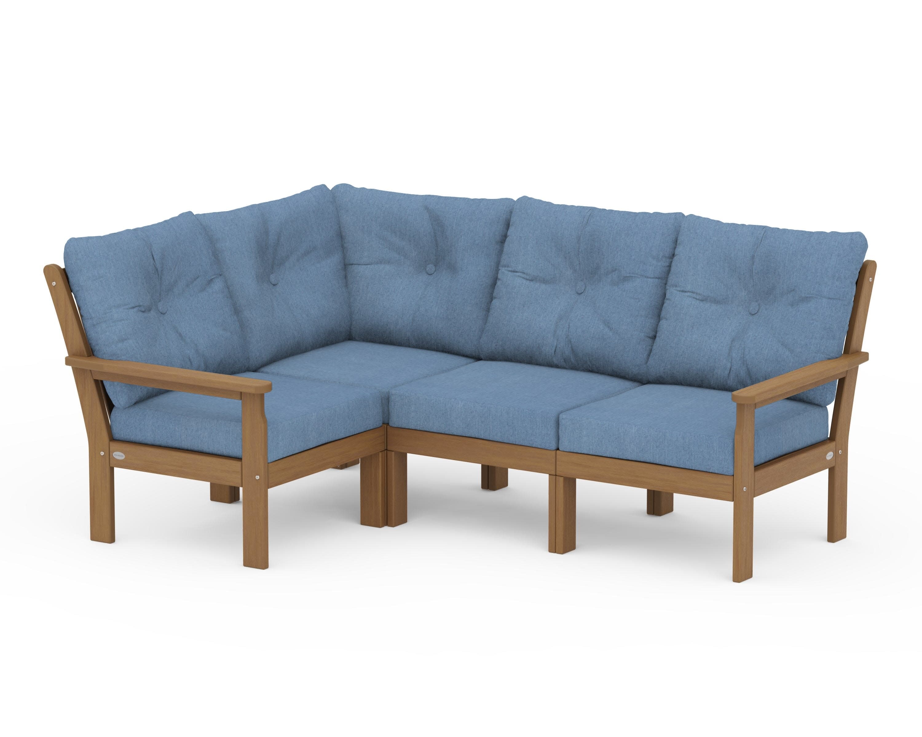 Vineyard 4-Piece Sectional in Natural / Sky Blue