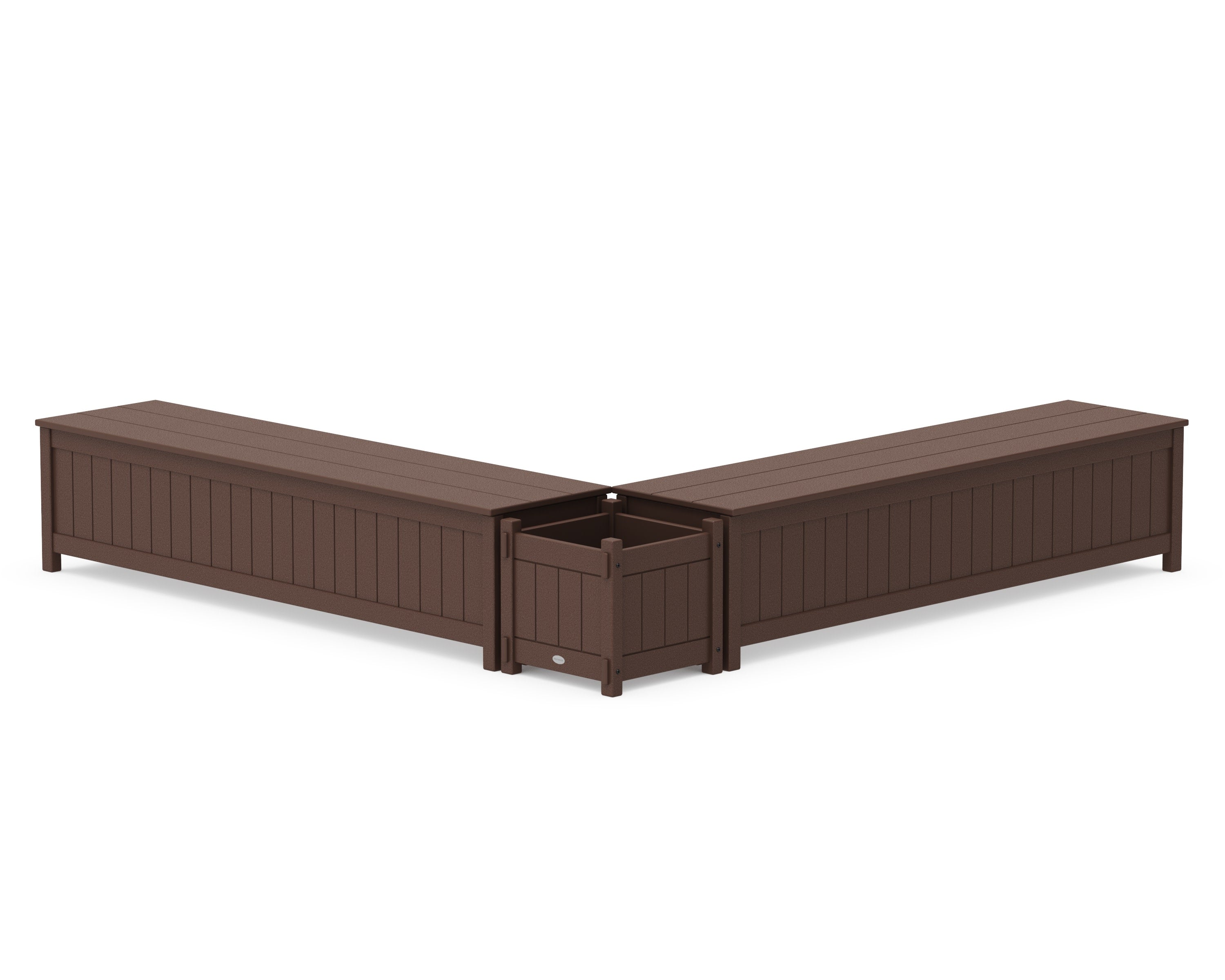 72" Vineyard L- Shaped Planter Storage Bench Set in Mahogany