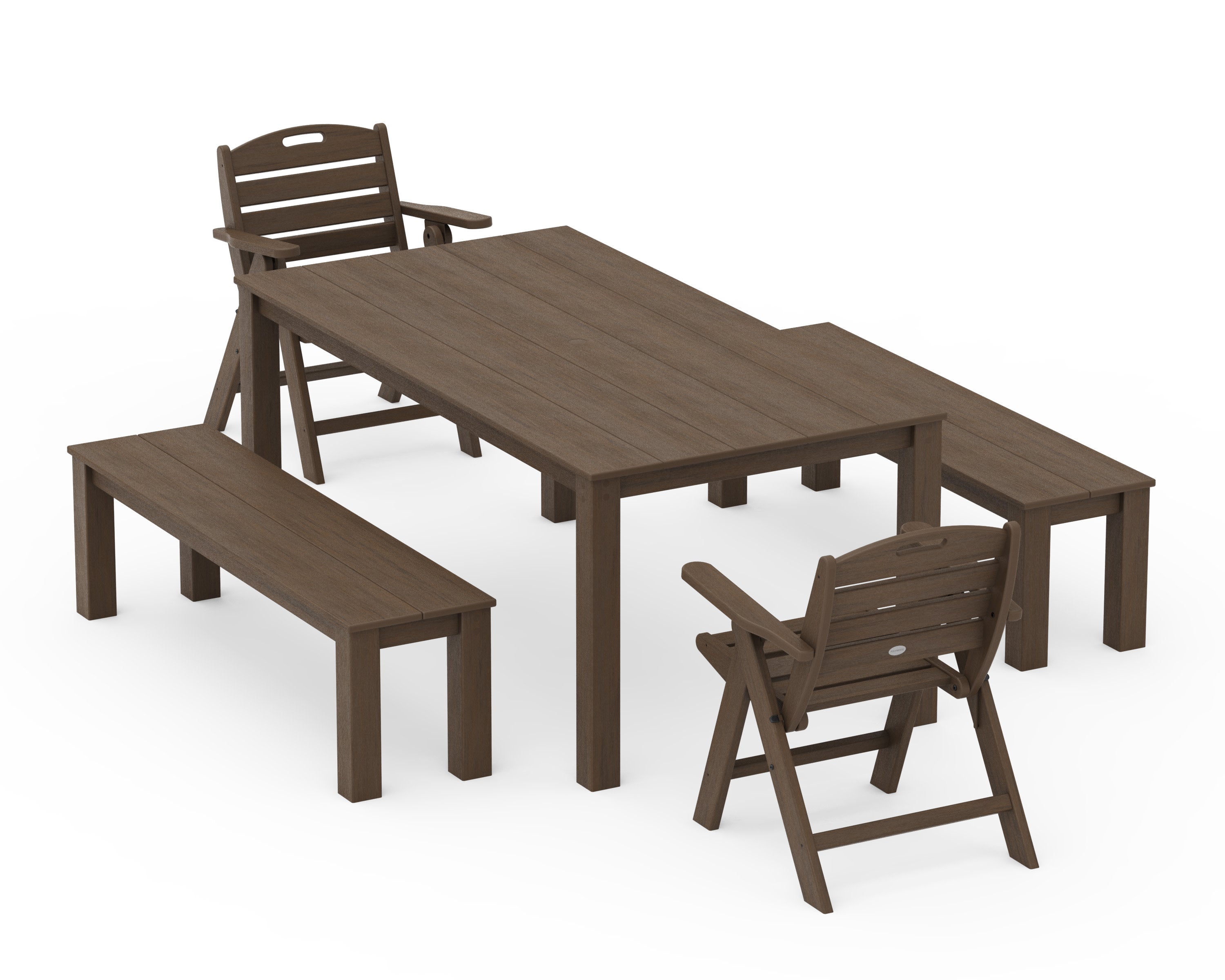 Nautical Folding Lowback Chair 5-Piece Parsons Dining Set with Benches in Kona