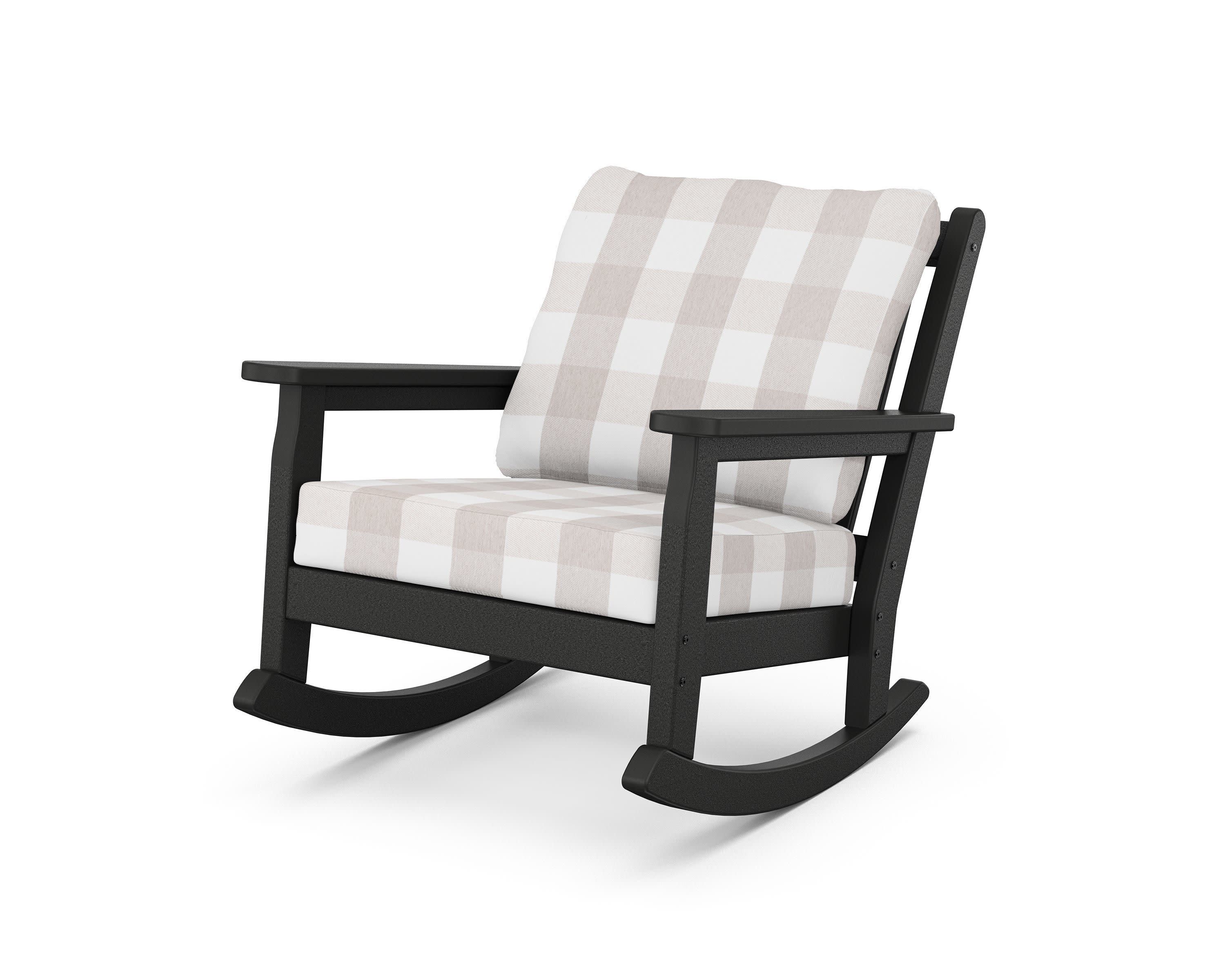 Chippendale Deep Seating Rocking Chair in Black / Buffalo Plaid Dune Burlap