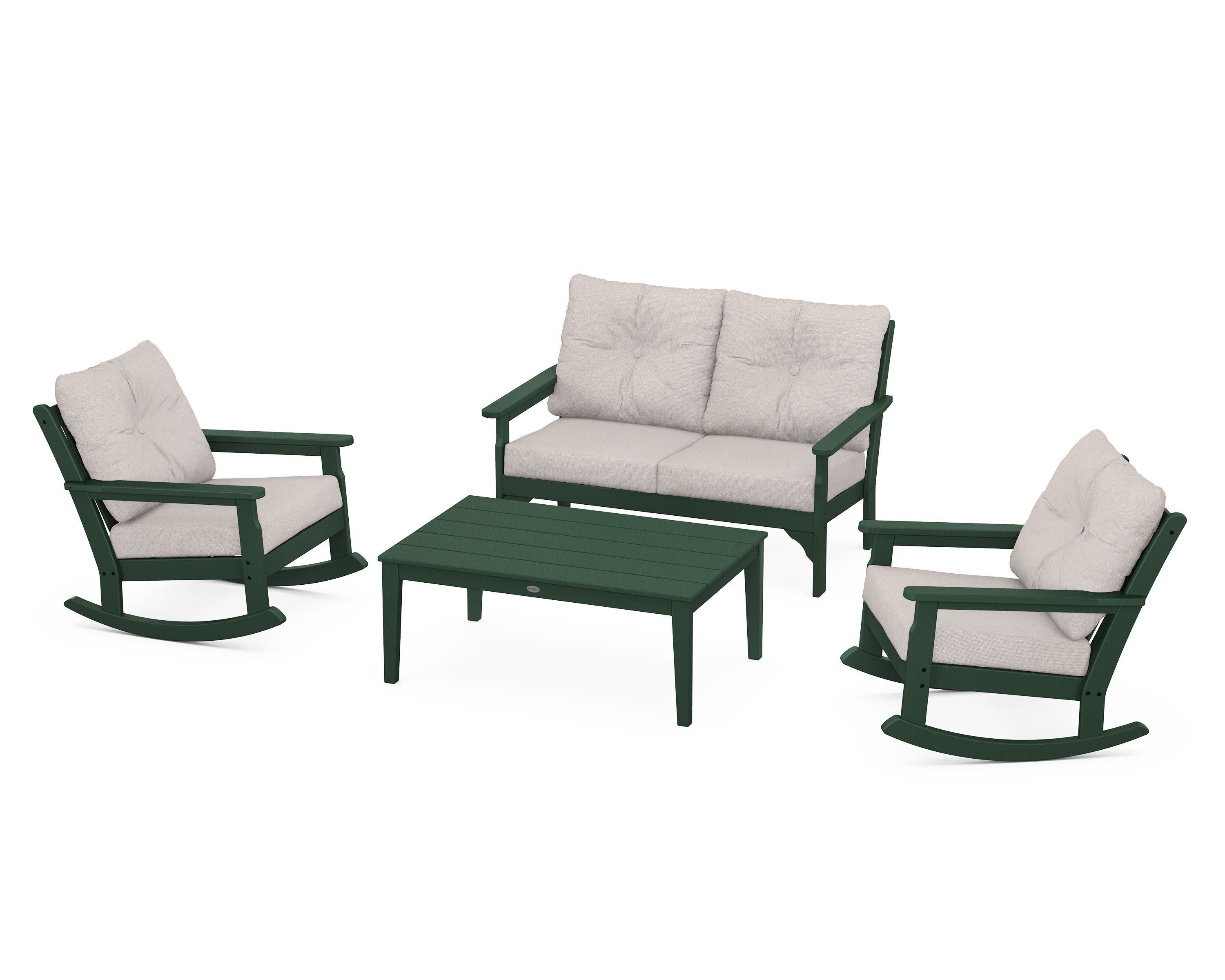 Vineyard 4-Piece Deep Seating Rocking Chair Set in Green / Dune Burlap