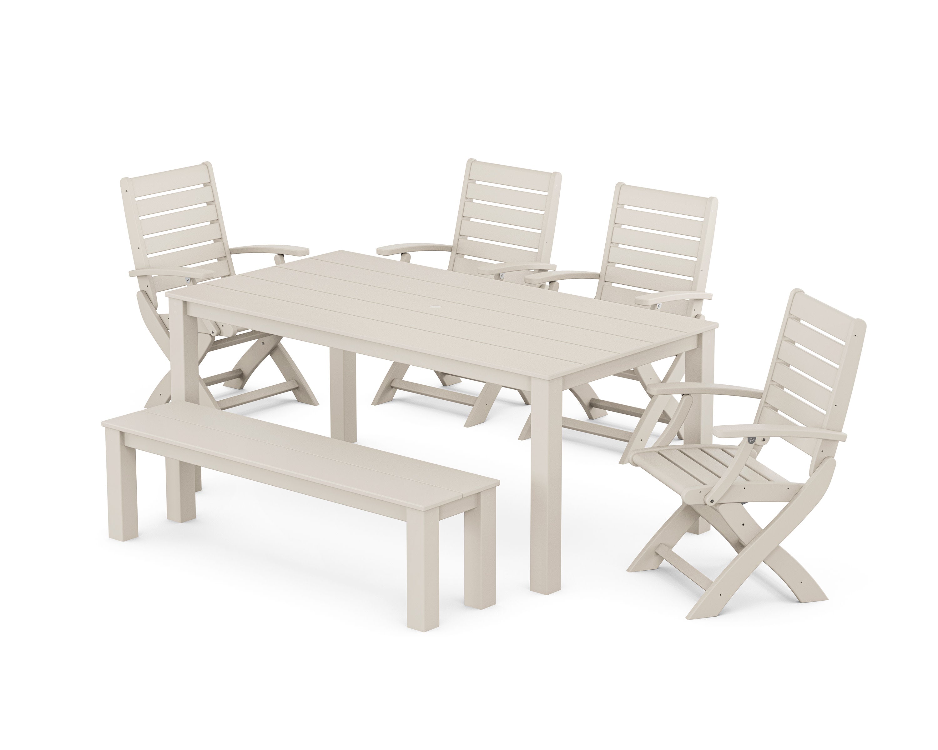 Signature Folding Chair 6-Piece Parsons Dining Set with Bench in Sand
