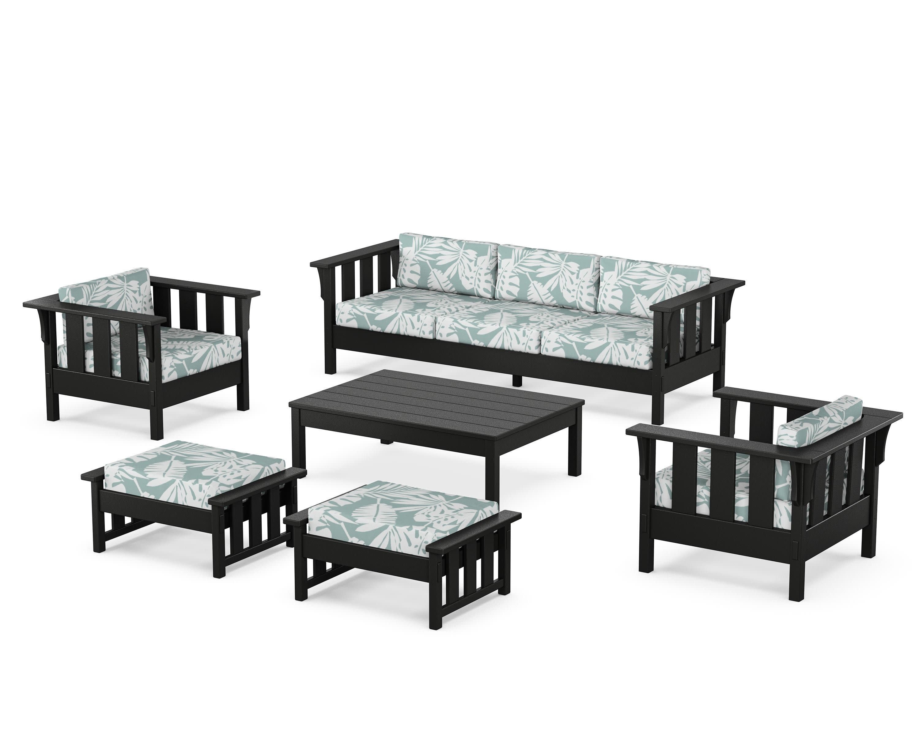 Acadia 6-Piece Lounge Sofa Set in Black / Leaf Glacier Spa