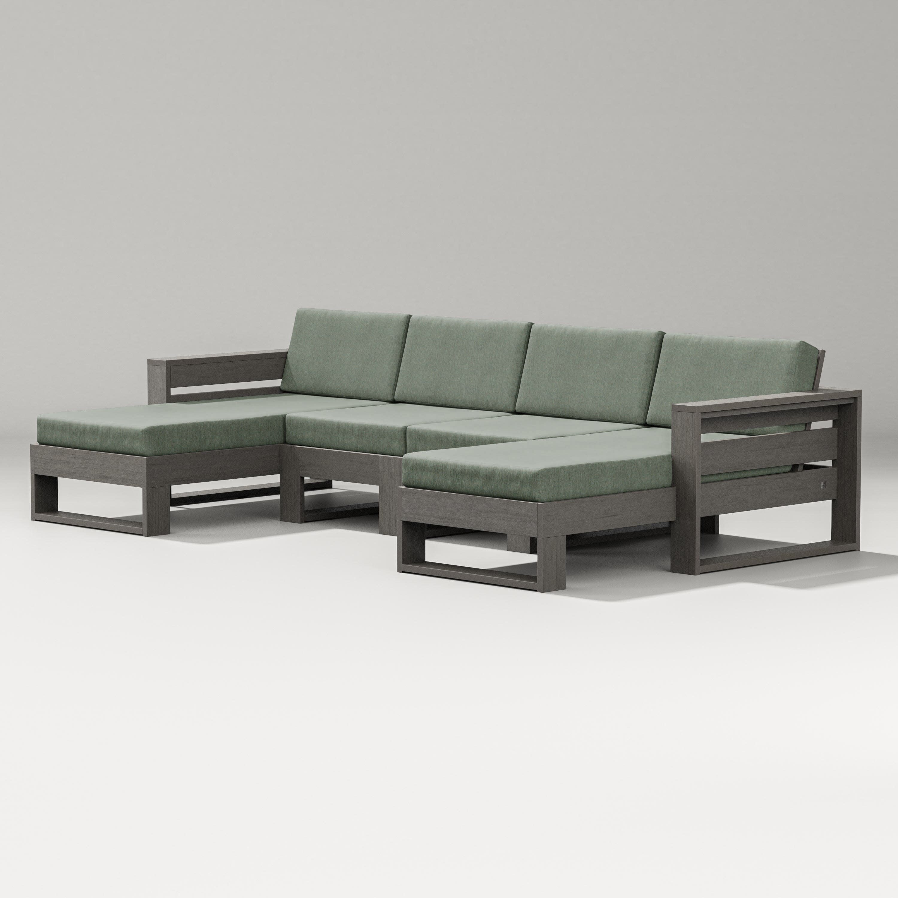 Latitude Double Chaise Sectional in Driftwood / Cast Sage