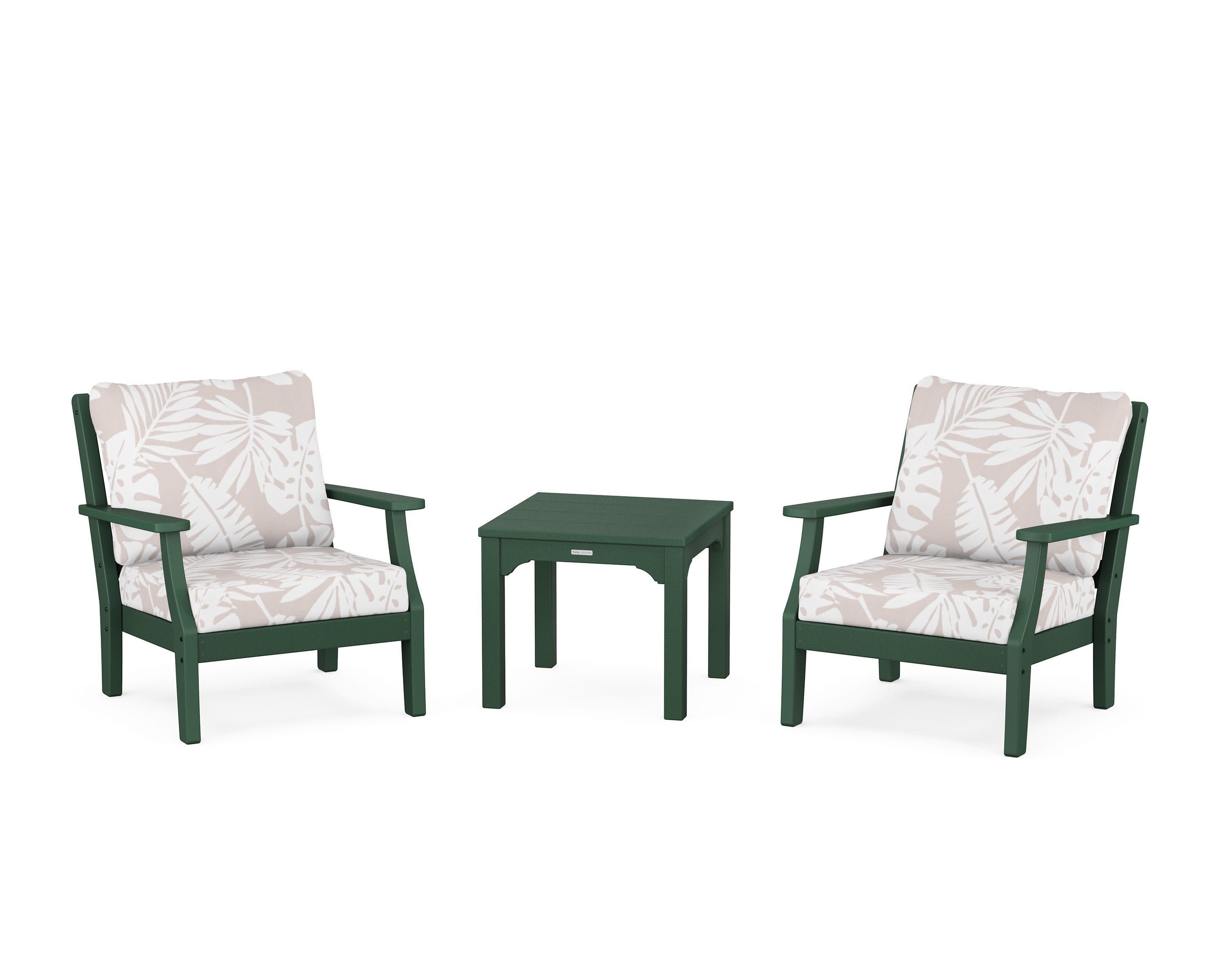Chinoiserie 3-Piece Deep Seating Set in Green / Leaf Dune Burlap