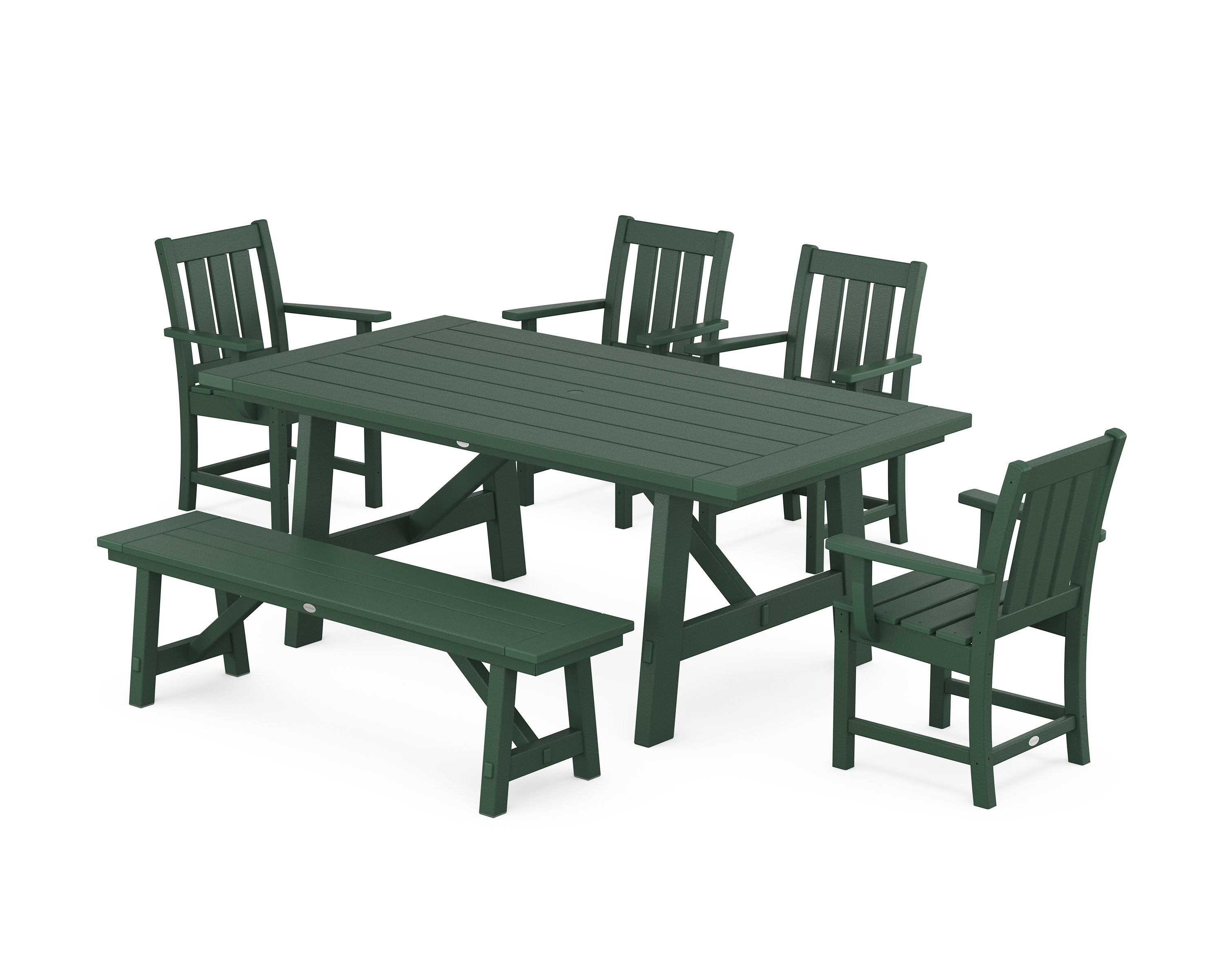 Oxford 6-Piece Rustic Farmhouse Dining Set with Bench in Green