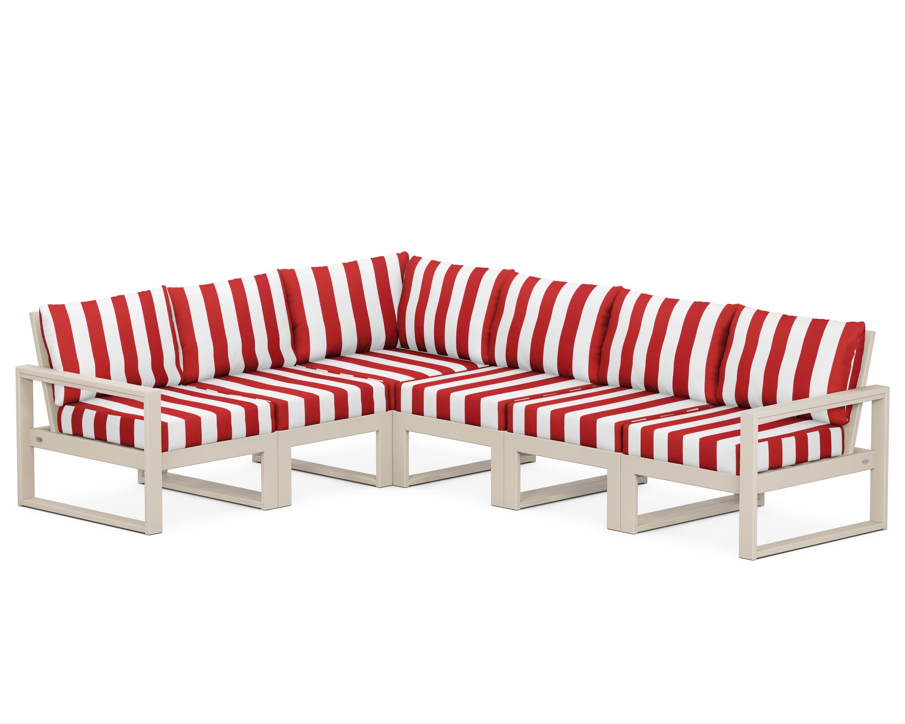 EDGE 6-Piece Modular Deep Seating Set in Sand / Cabana Stripe Crimson