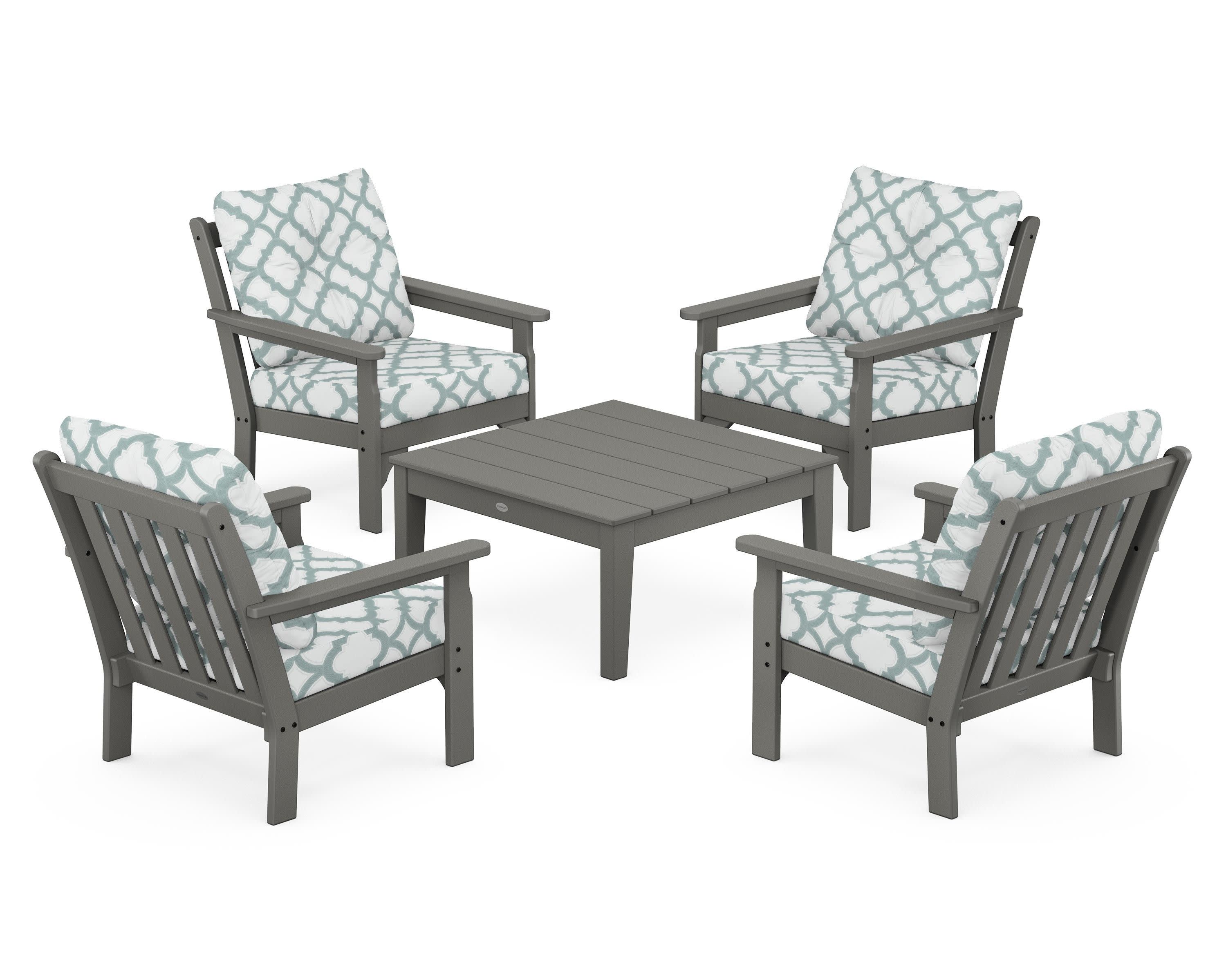Vineyard 5-Piece Deep Seating Conversation Set in Slate Grey / Trellis Glacier Spa