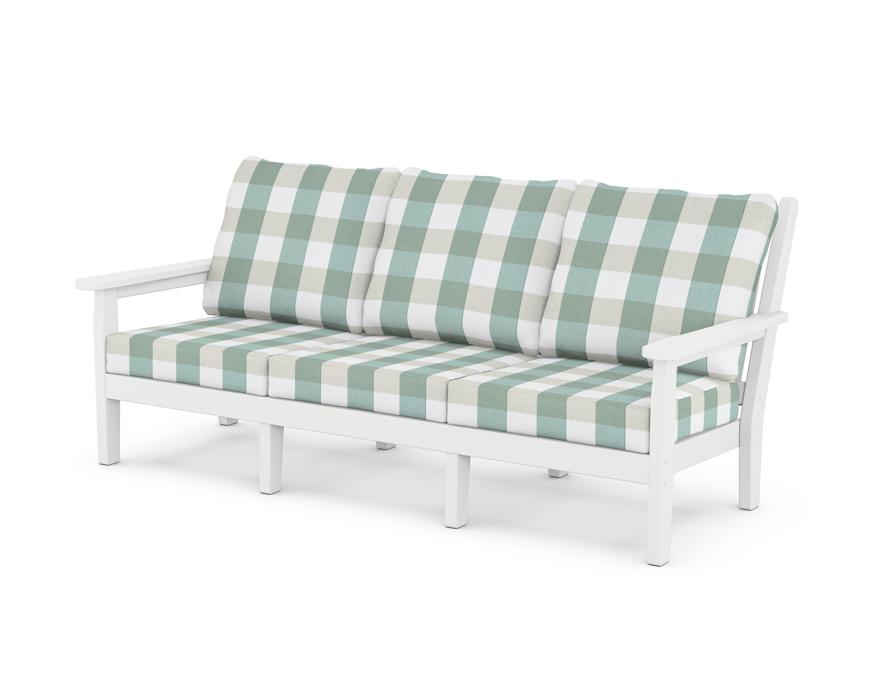 Chippendale Deep Seating Sofa in White / Buffalo Plaid Glacier Spa