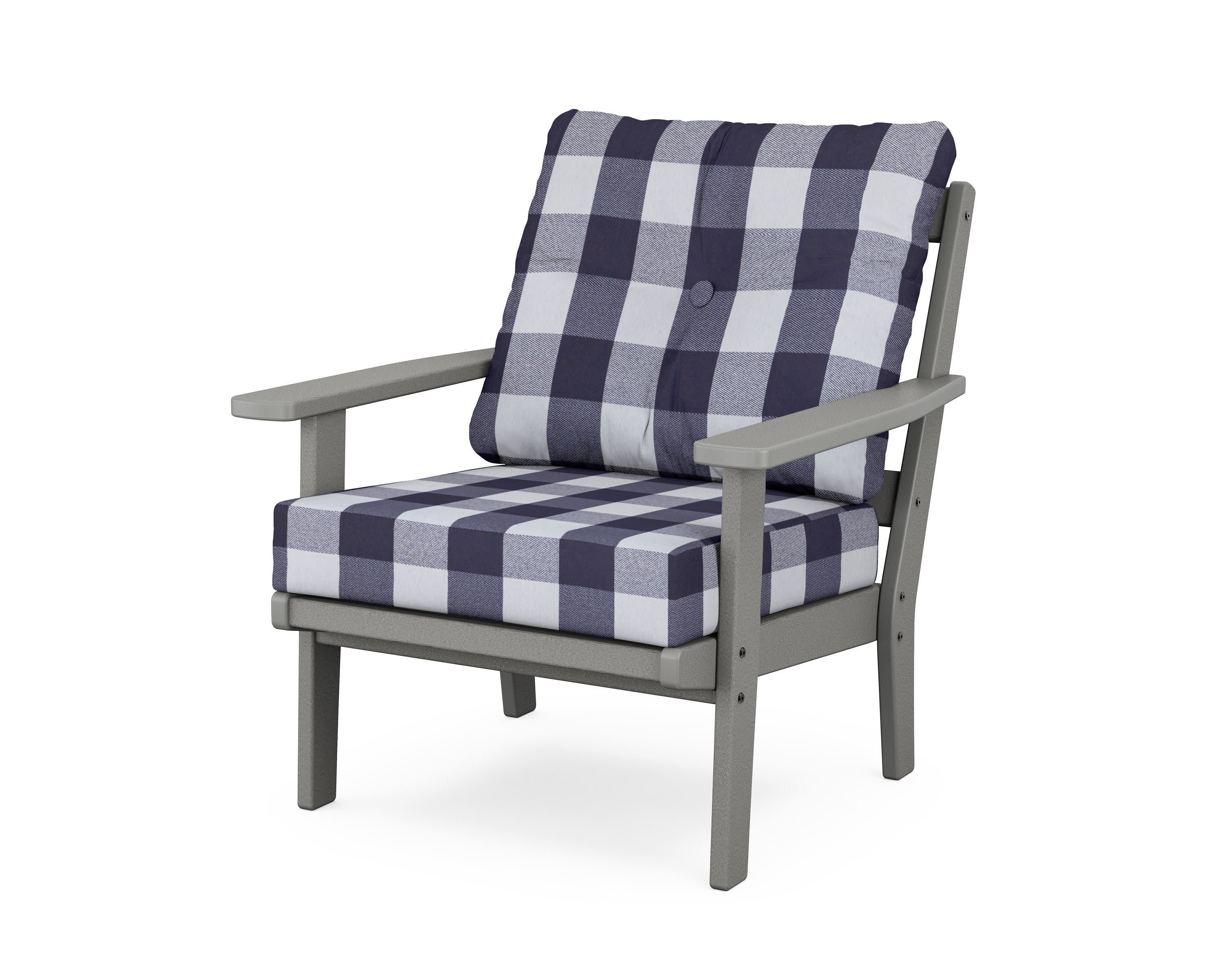 Oxford Deep Seating Chair in Slate Grey / Buffalo Plaid Navy