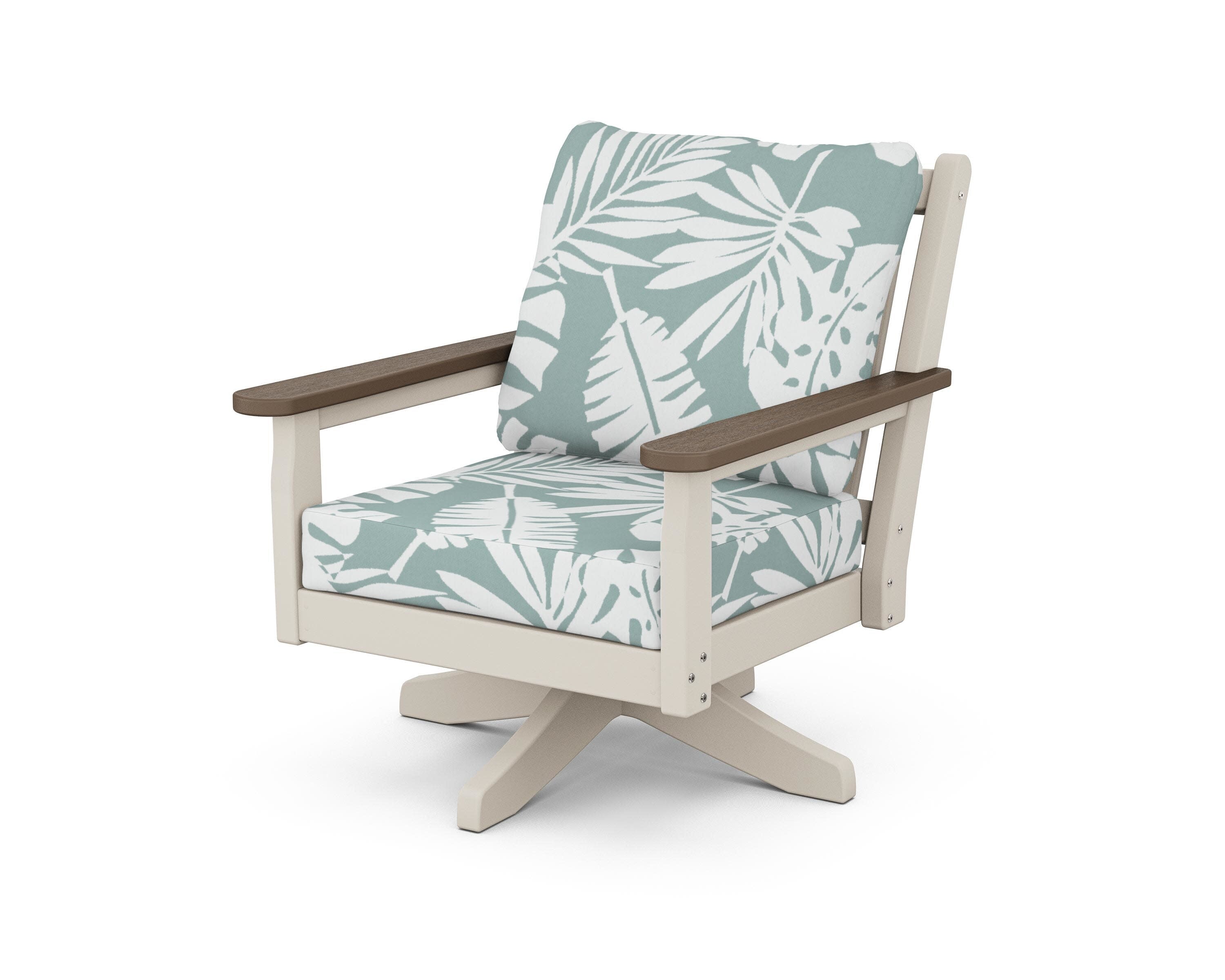 Chippendale Deep Seating Swivel Chair in Sand / Kona / Leaf Glacier Spa