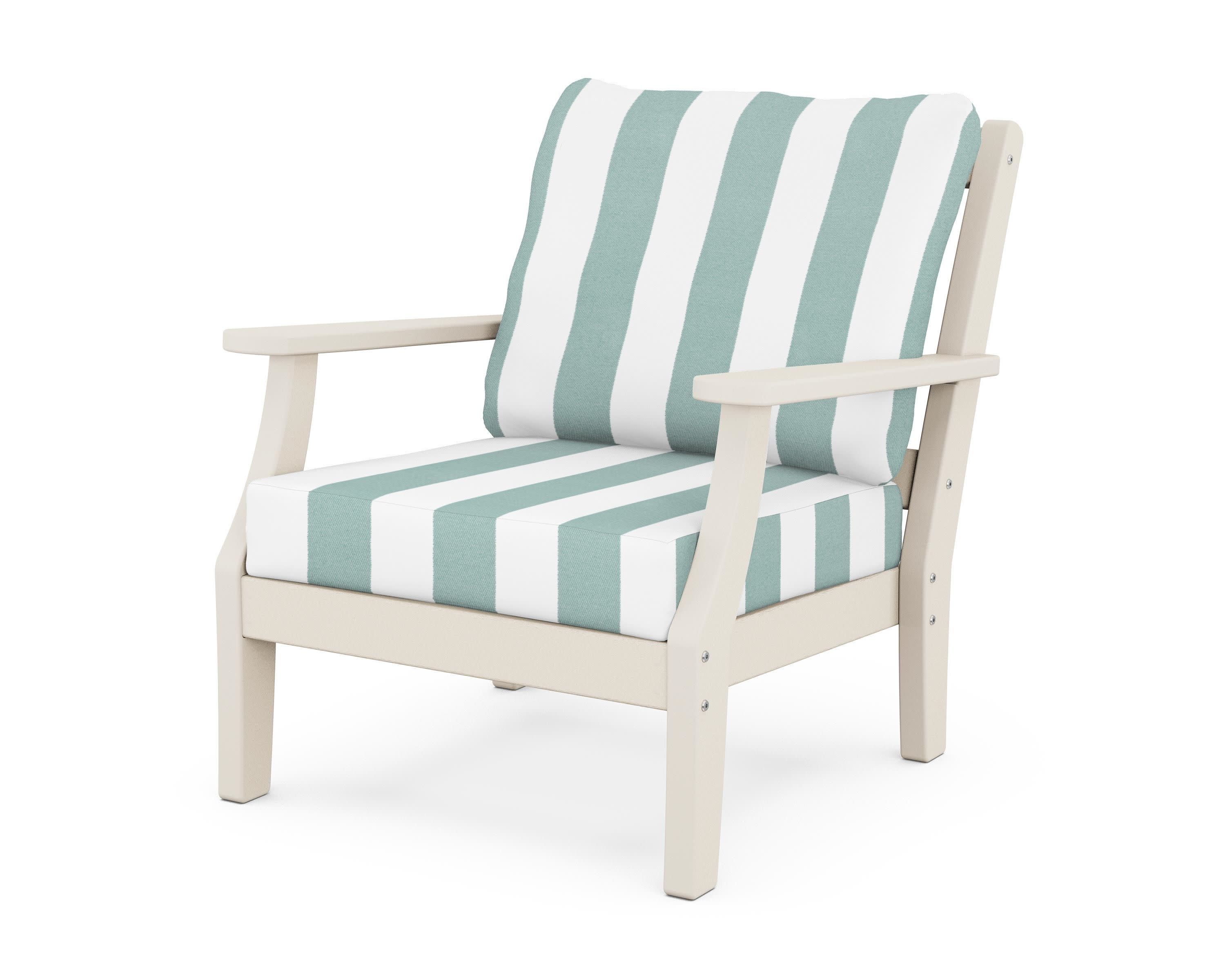 Chinoiserie Deep Seating Chair in Sand / Cabana Stripe Glacier Spa