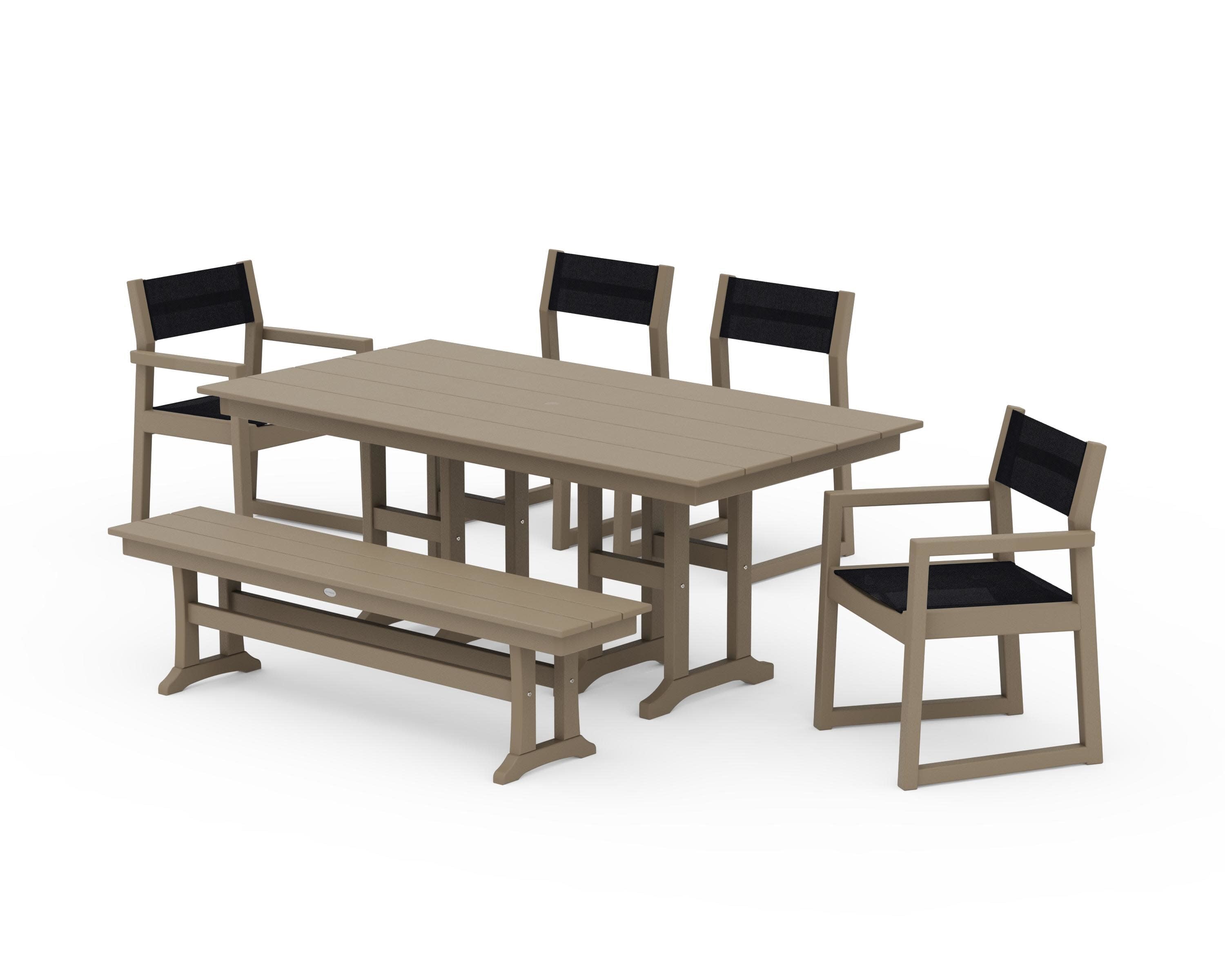 EDGE Sling 6-Piece Farmhouse Dining Set in Vintage Sahara / Black Sling