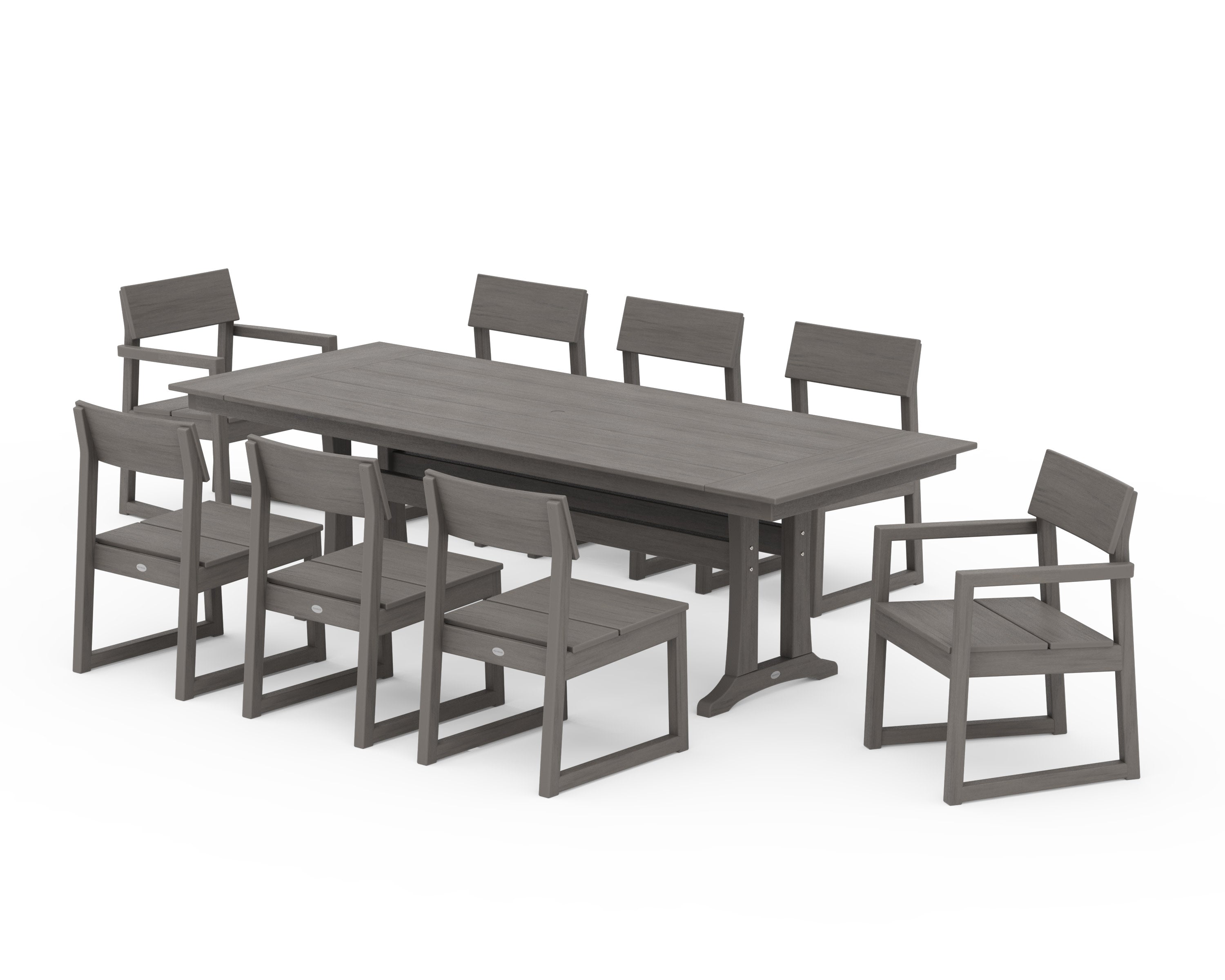EDGE 9-Piece Farmhouse Dining Set with Trestle Legs in Driftwood