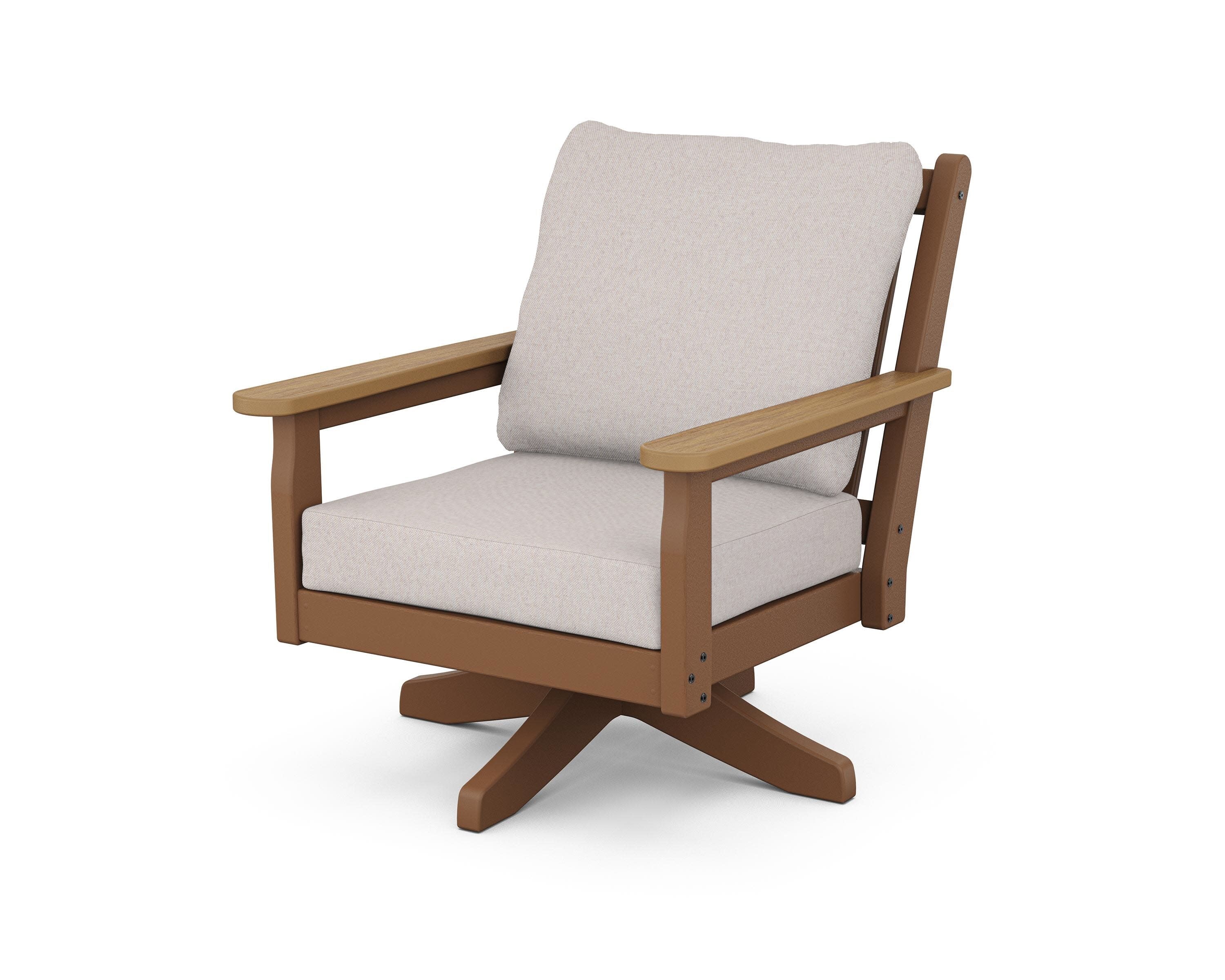 Chippendale Deep Seating Swivel Chair in Teak / Natural / Dune Burlap