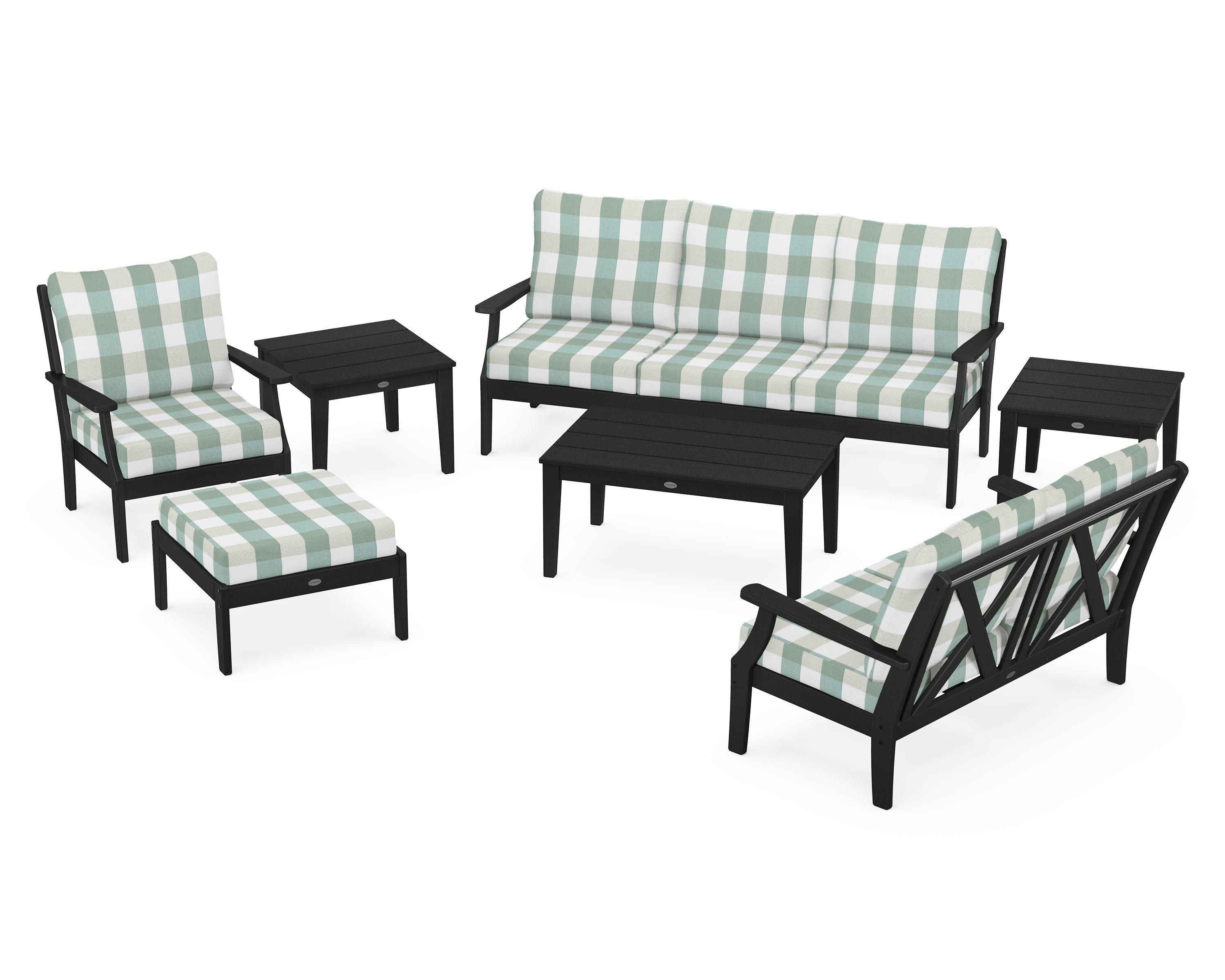 Braxton 7-Piece Deep Seating Set in Black / Buffalo Plaid Glacier Spa