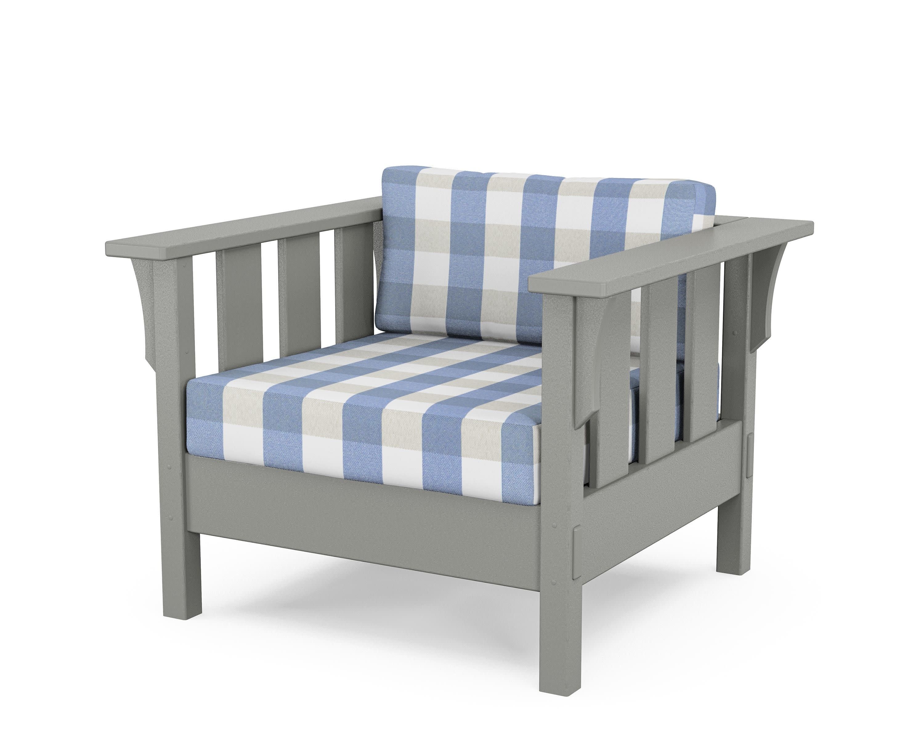 Acadia Deep Seating Chair in Slate Grey / Buffalo Plaid Sky Blue