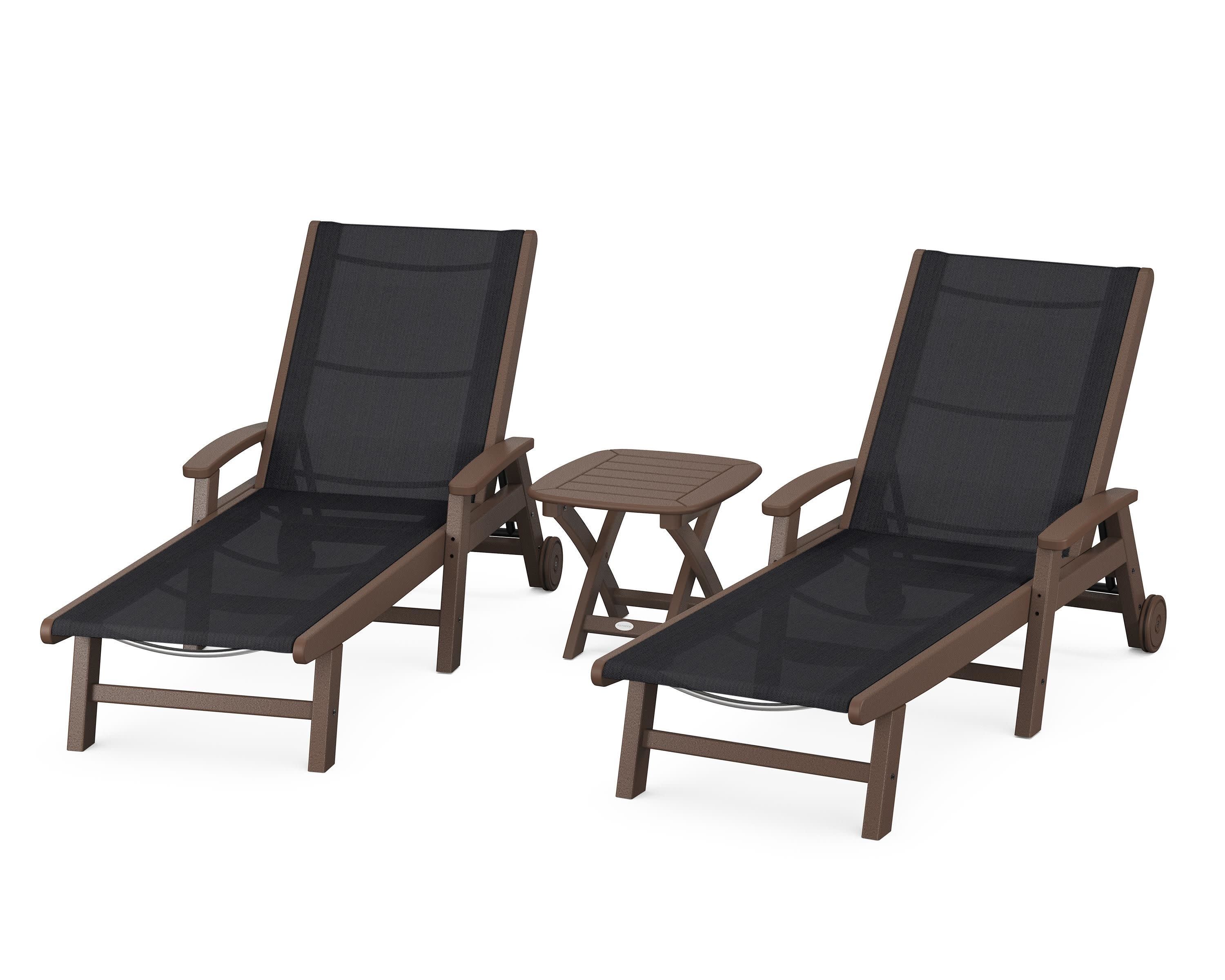 Coastal 3-Piece Wheeled Chaise Set in Mahogany / Black Sling
