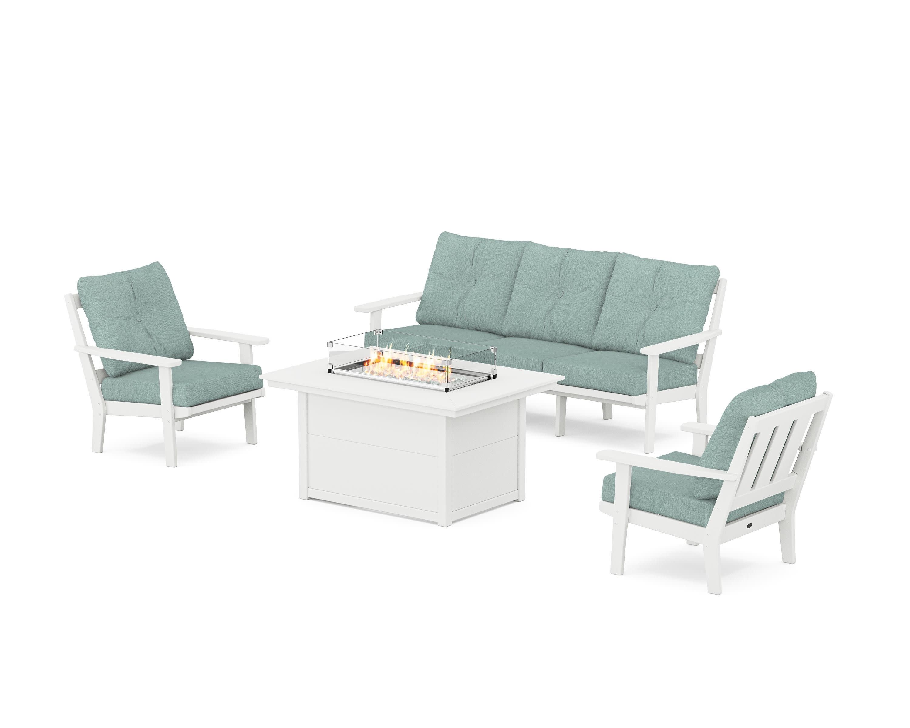 Oxford Deep Seating Fire Pit Table Set in White / Glacier Spa