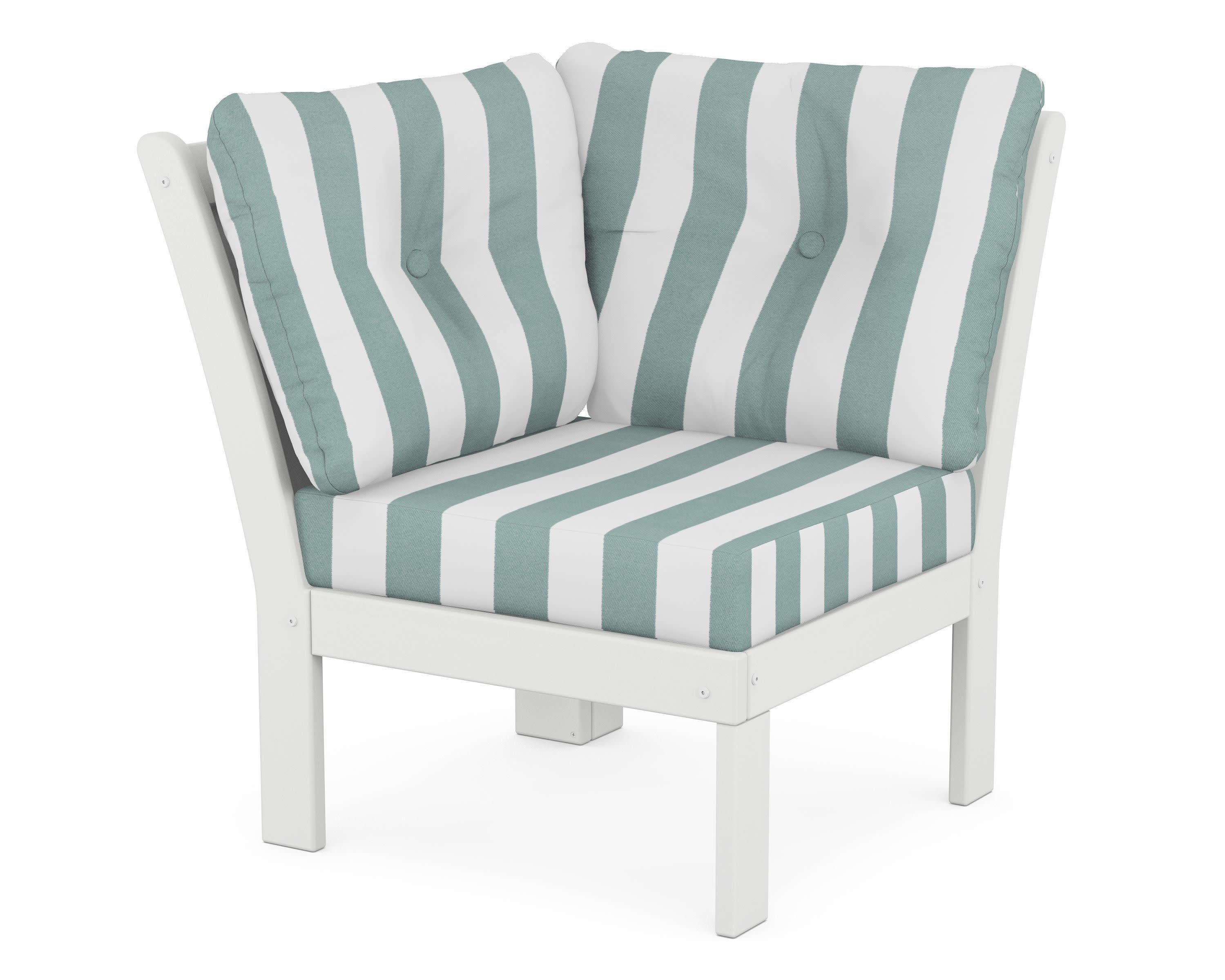 Vineyard Modular Corner Chair in White / Cabana Stripe Glacier Spa