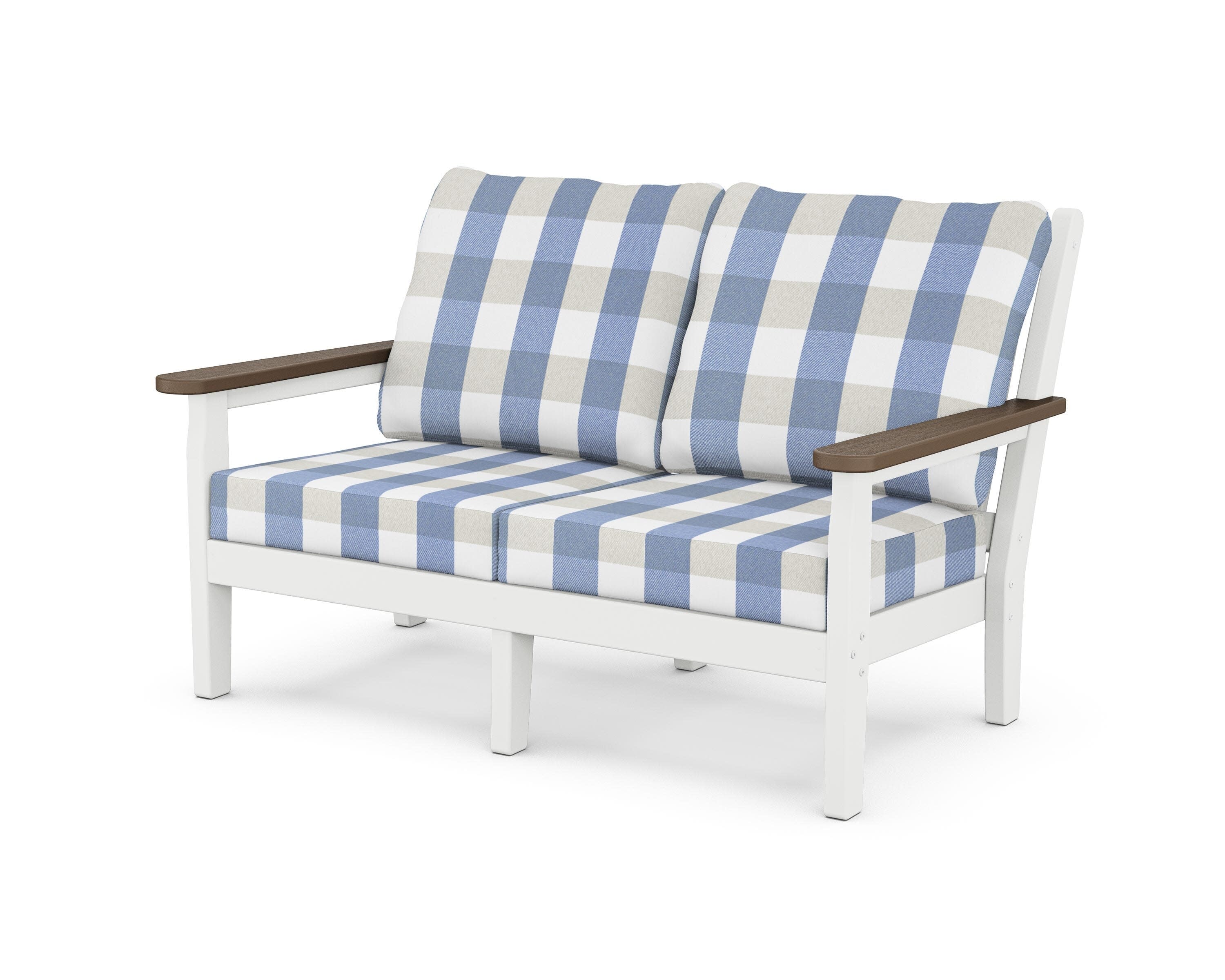 Chippendale Deep Seating Loveseat in White / Kona / Buffalo Plaid Sky Blue