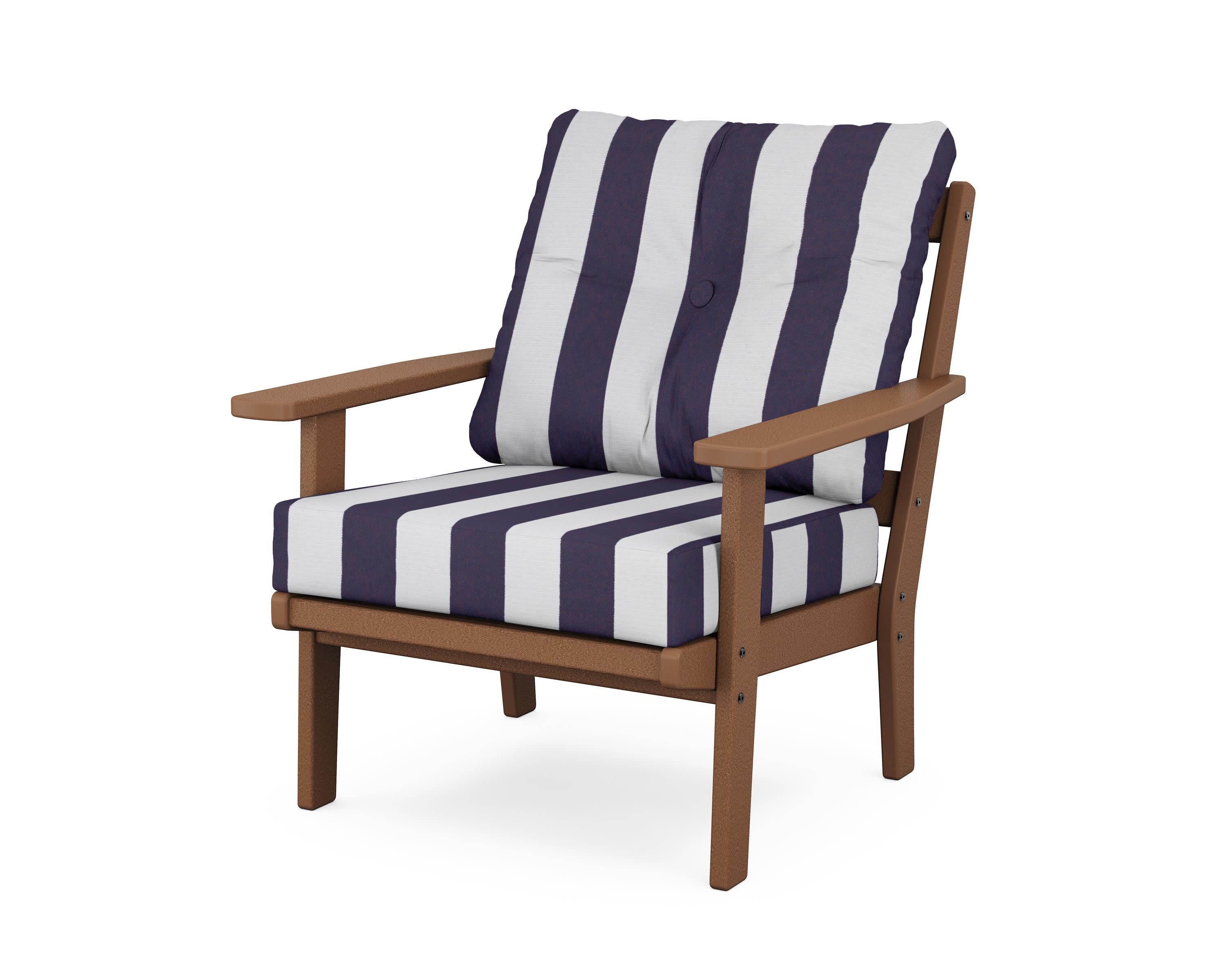 Prairie Deep Seating Chair in Teak / Cabana Stripe Navy