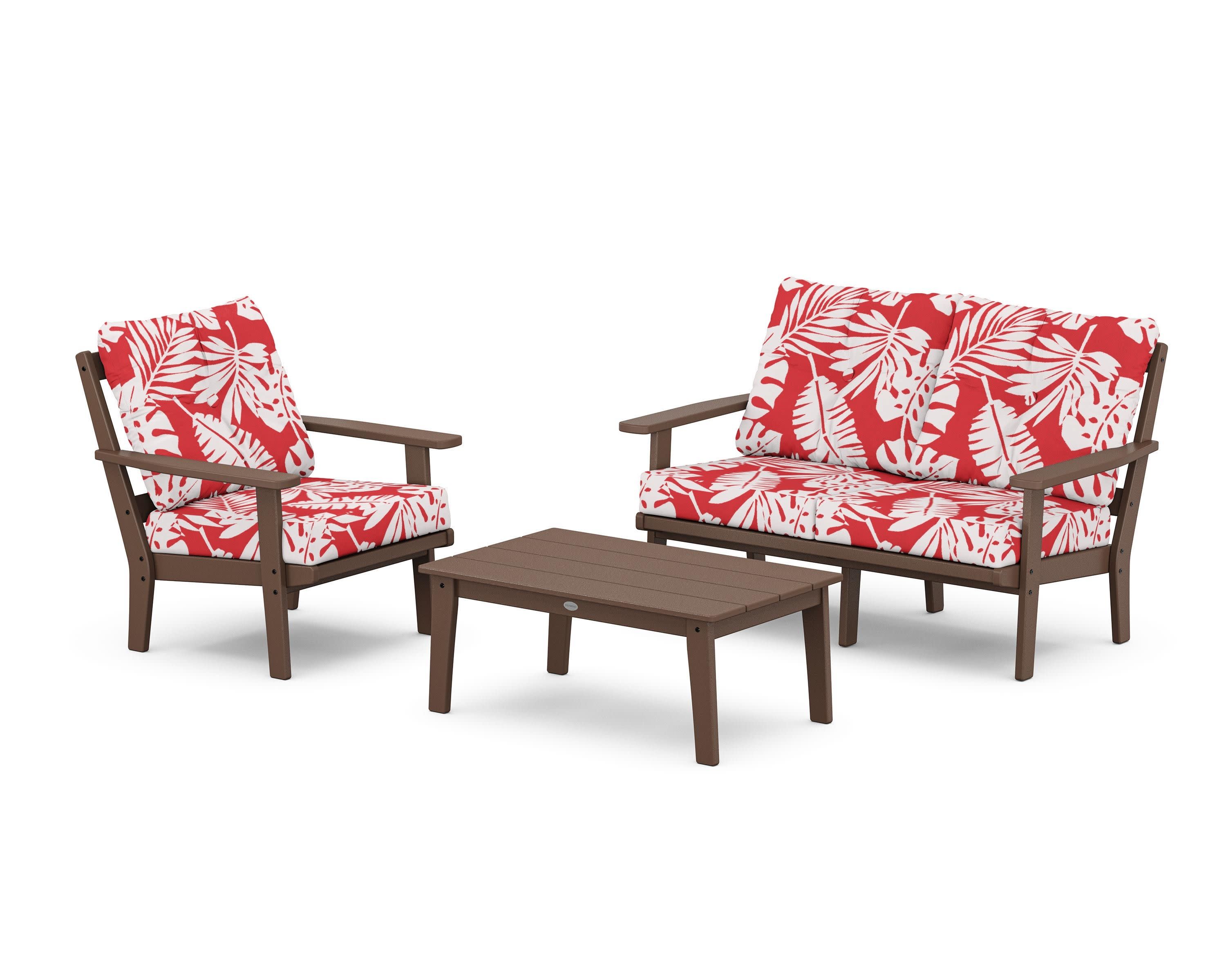 Oxford 3-Piece Deep Seating Set with Loveseat in Mahogany / Leaf Crimson