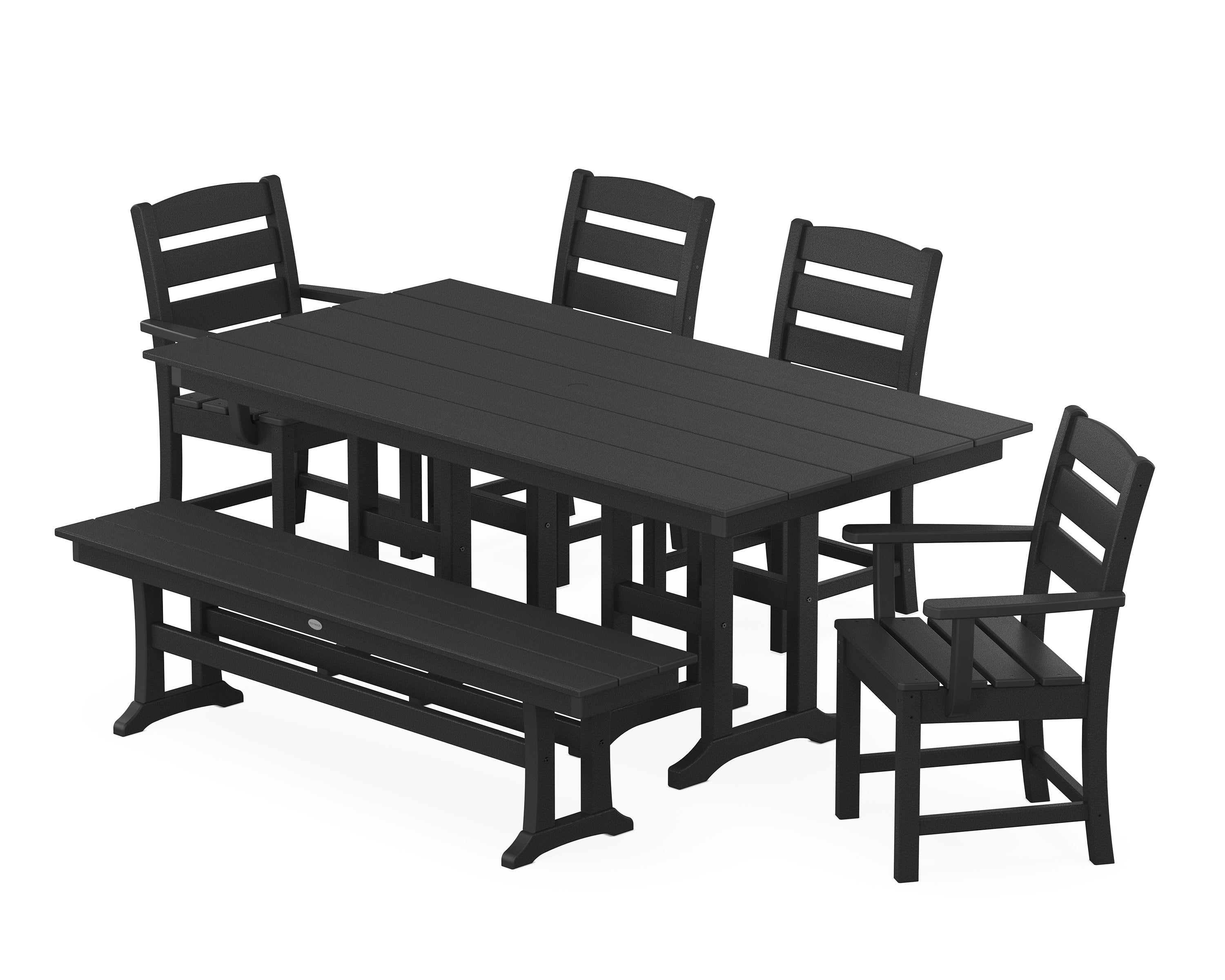 Lakeside 6-Piece Farmhouse Dining Set with Bench in Black