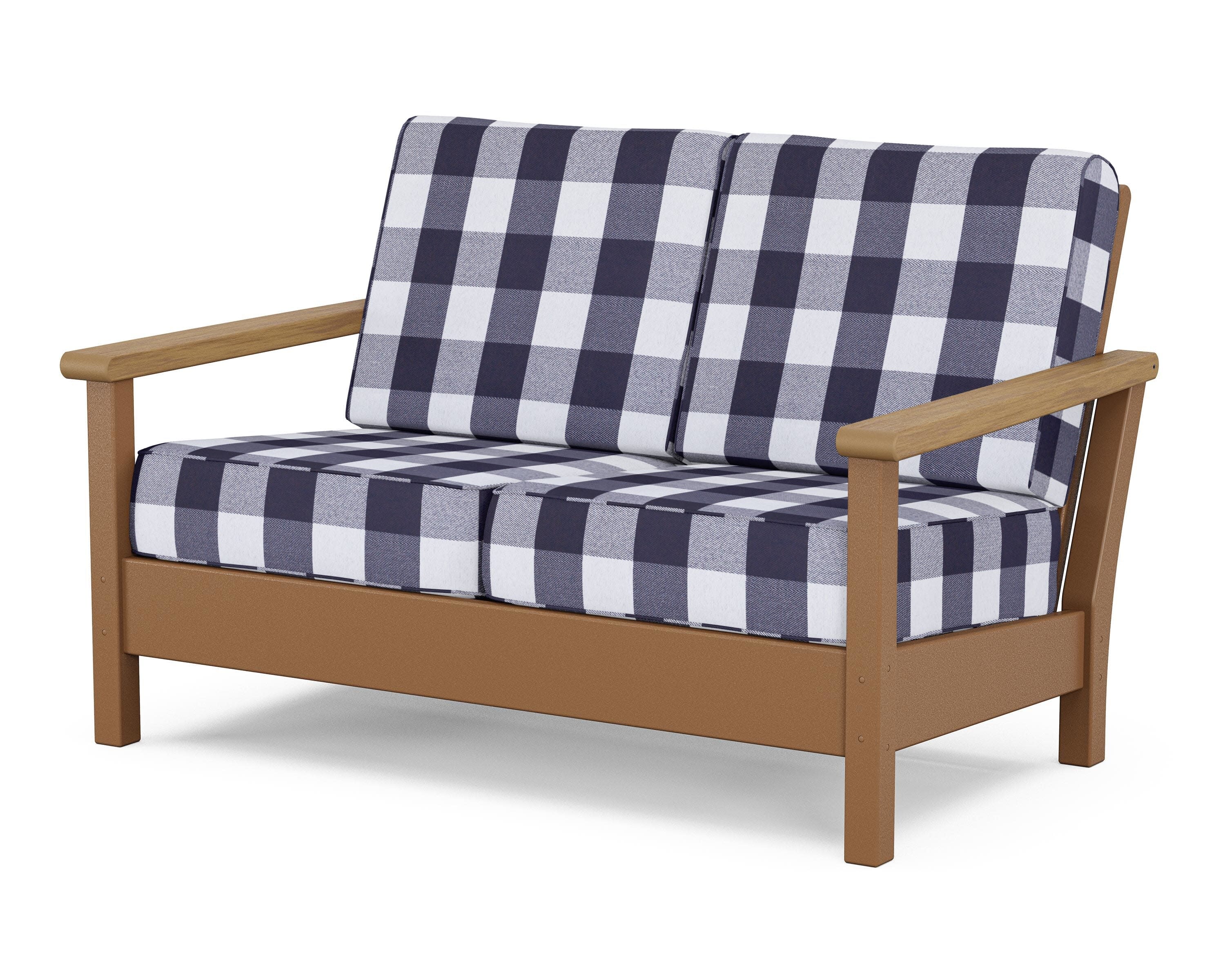 Harbour Deep Seating Loveseat in Teak / Natural / Buffalo Plaid Navy