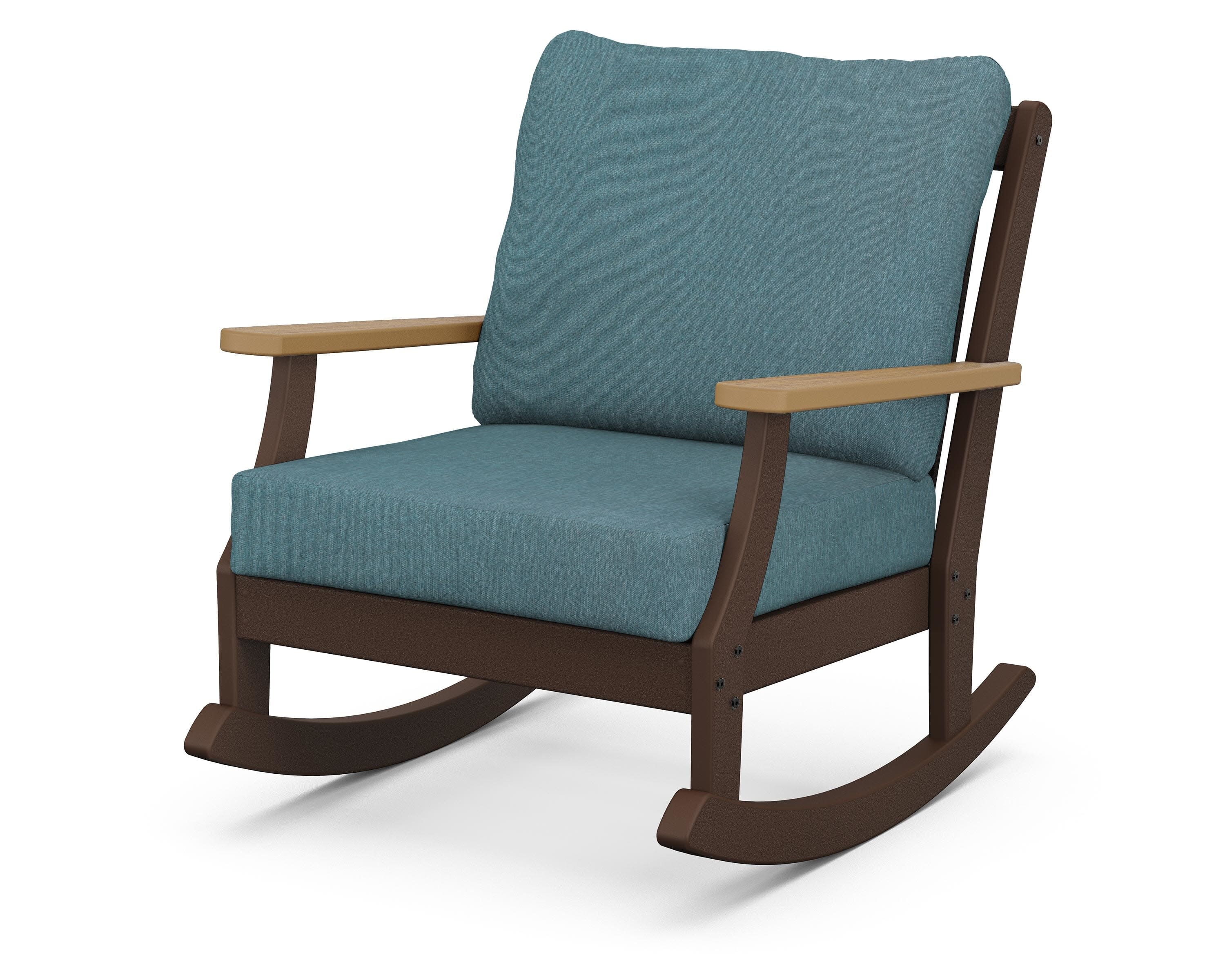 Braxton Deep Seating Rocking Chair in Mahogany / Natural / Ocean Teal
