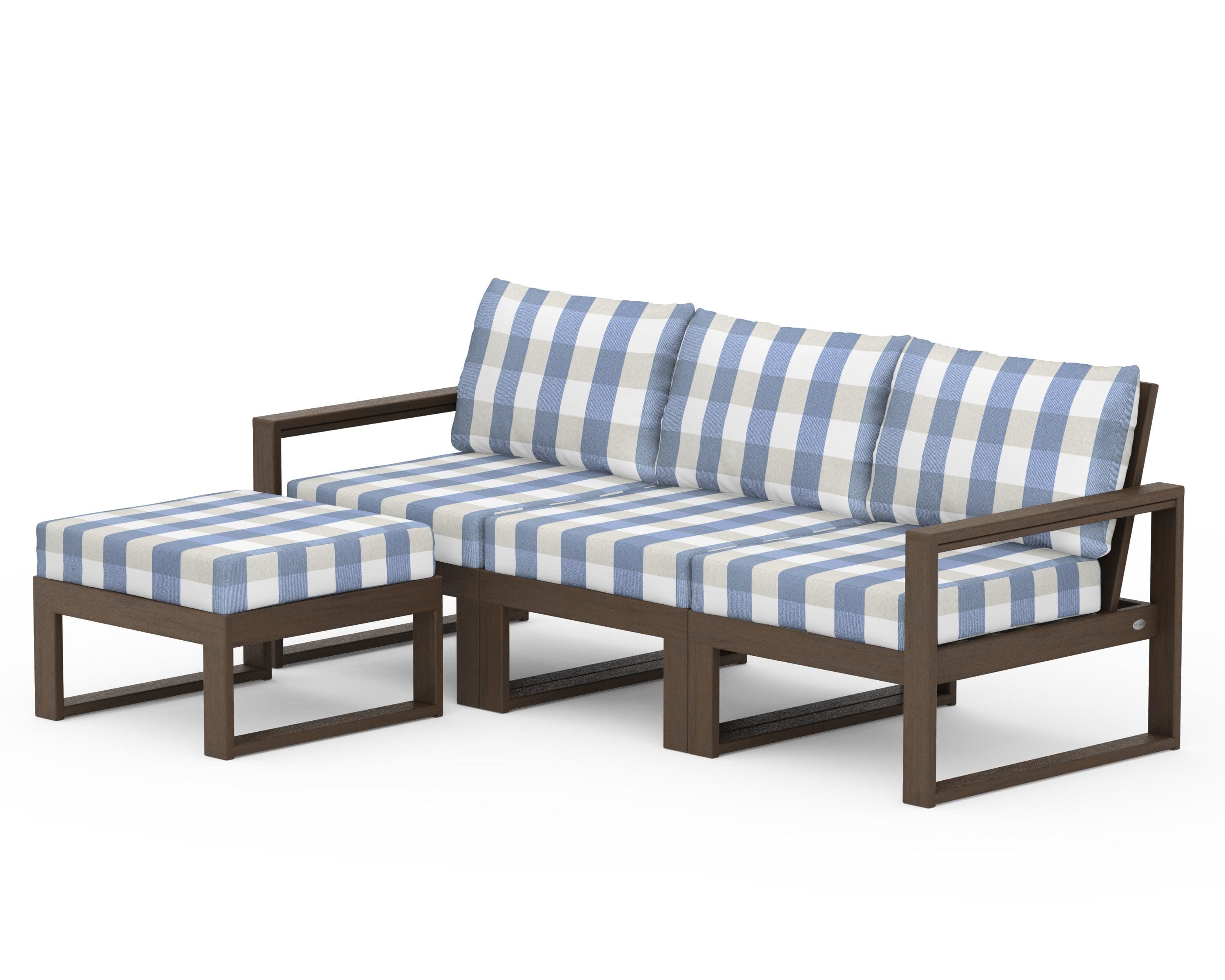 EDGE 4-Piece Modular Deep Seating Set with Ottoman in Kona / Buffalo Plaid Sky Blue