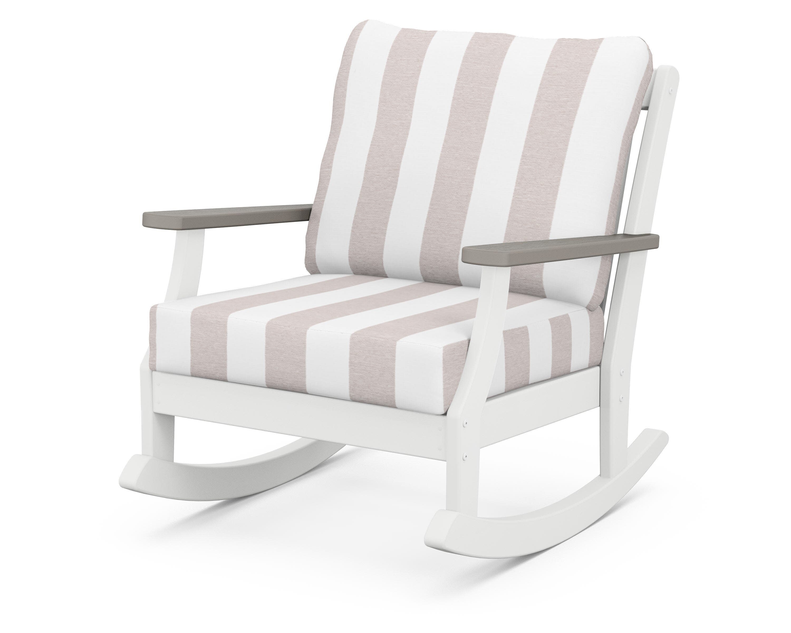 Braxton Deep Seating Rocking Chair in White / Driftwood / Cabana Stripe Dune Burlap
