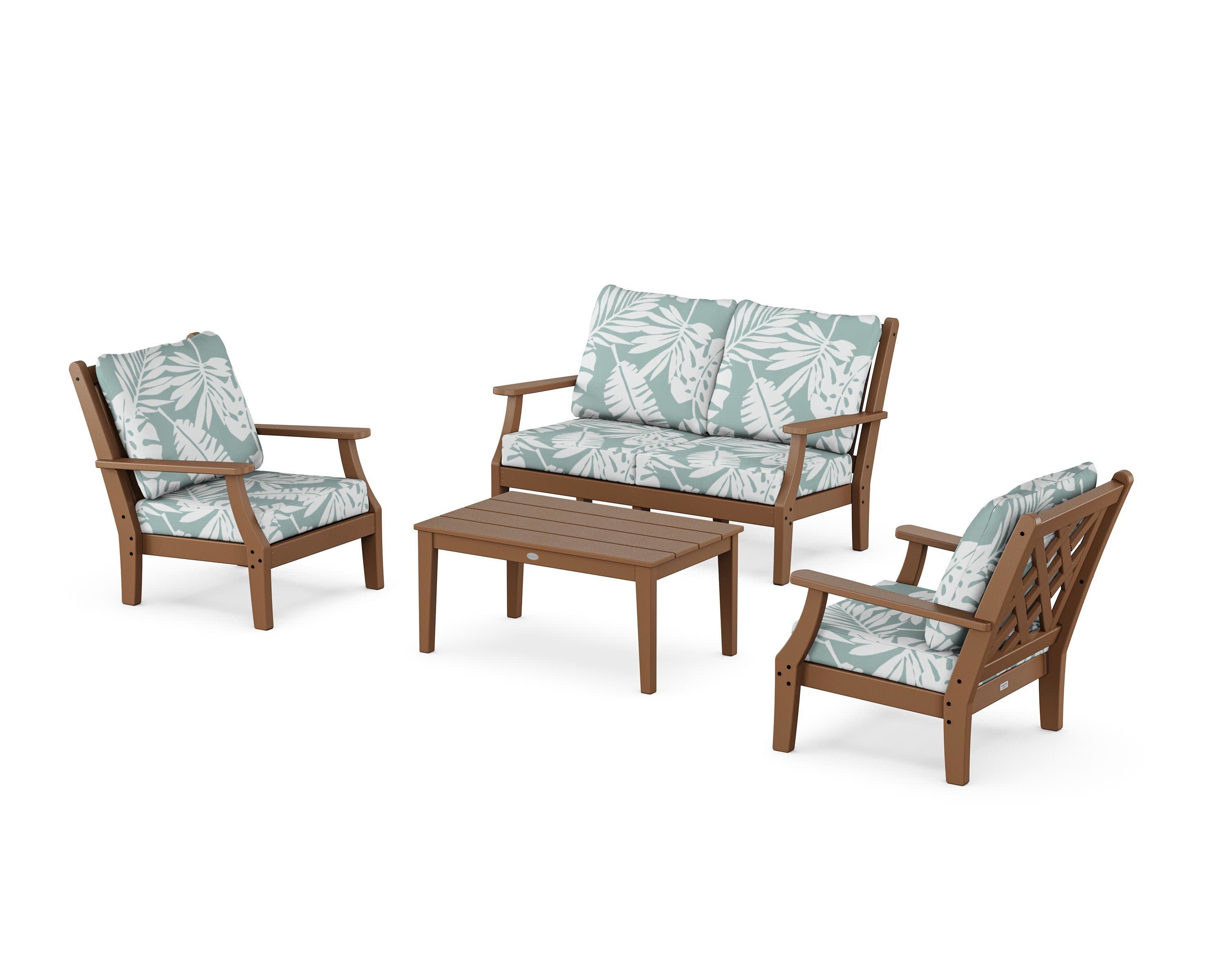 Wovendale 4-Piece Deep Seating Set with Loveseat in Teak / Leaf Glacier Spa