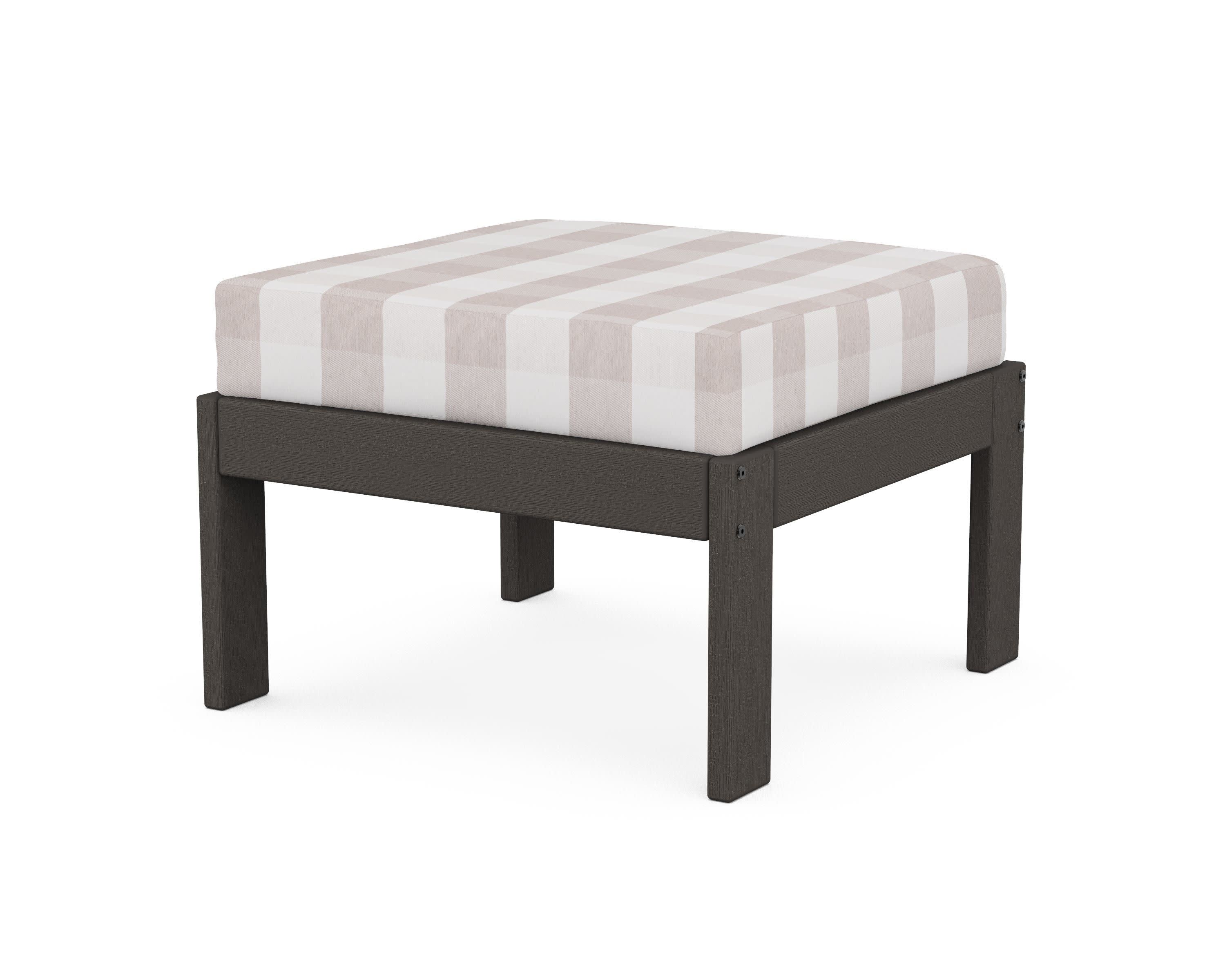 Vineyard Modular Ottoman in Vintage Coffee / Buffalo Plaid Dune Burlap