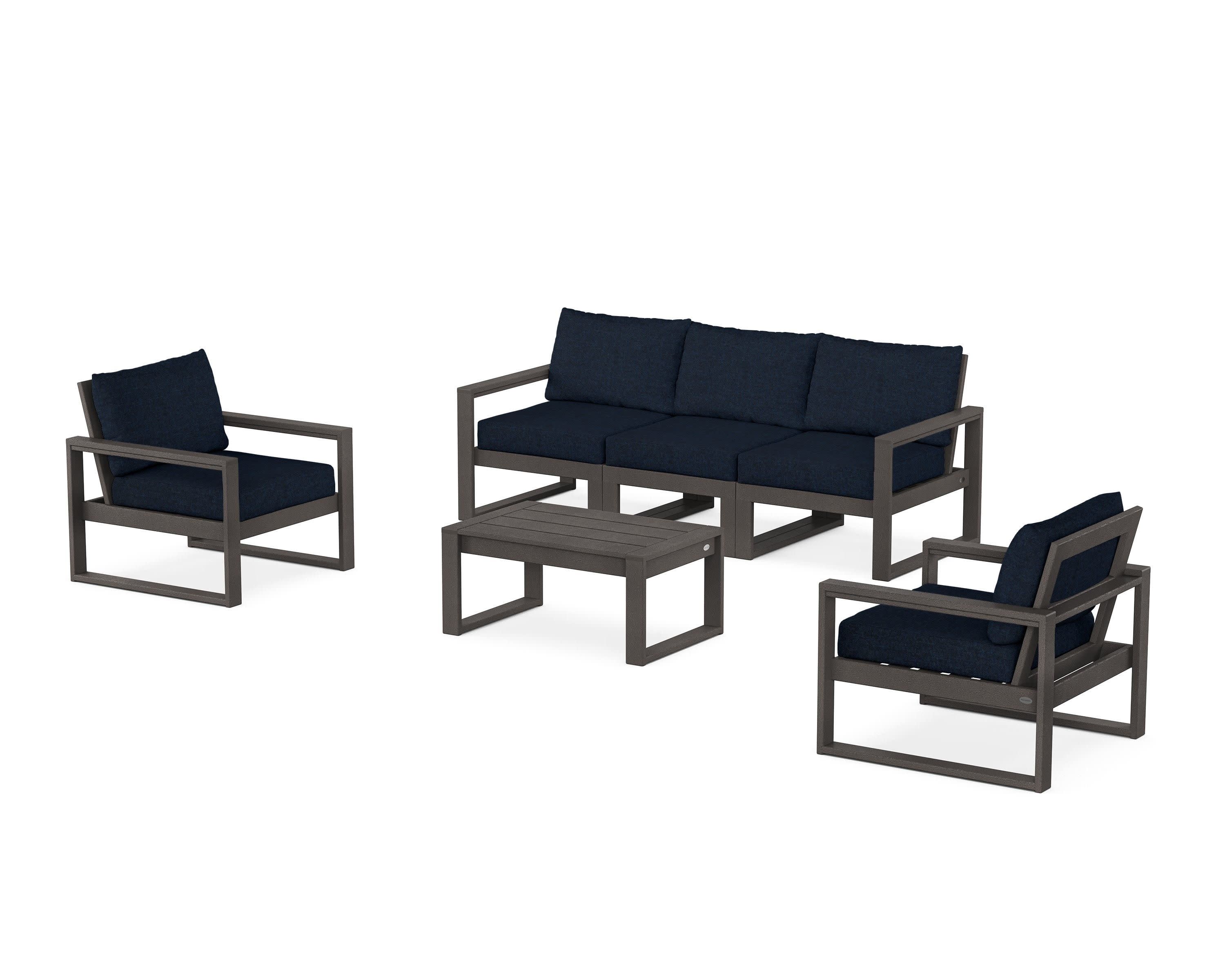 EDGE Sectional 4-Piece Deep Seating Set with Sofa in Vintage Coffee / Marine Indigo