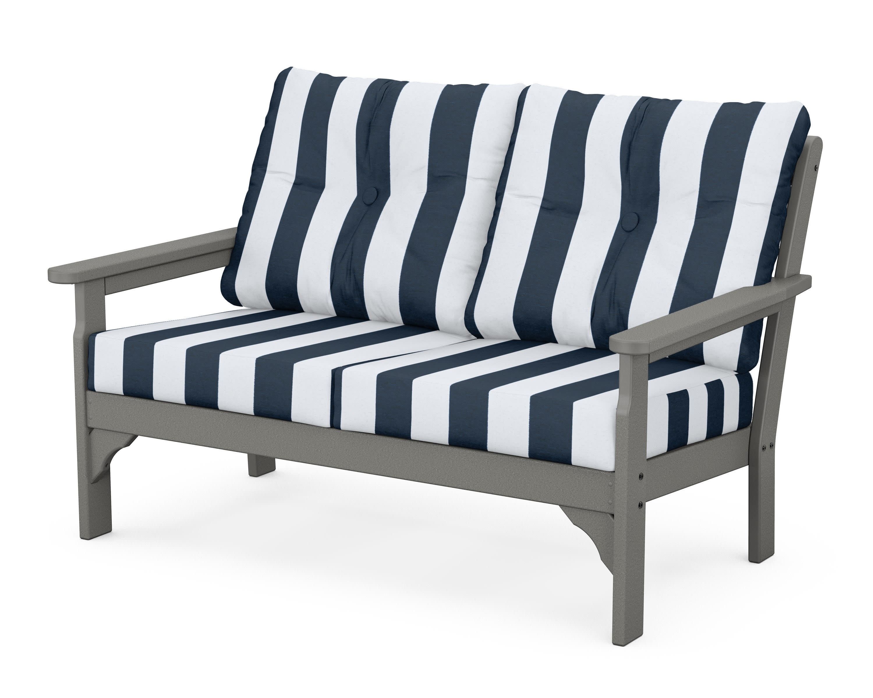 Vineyard Deep Seating Loveseat in Slate Grey / Cabana Stripe Marine Indigo