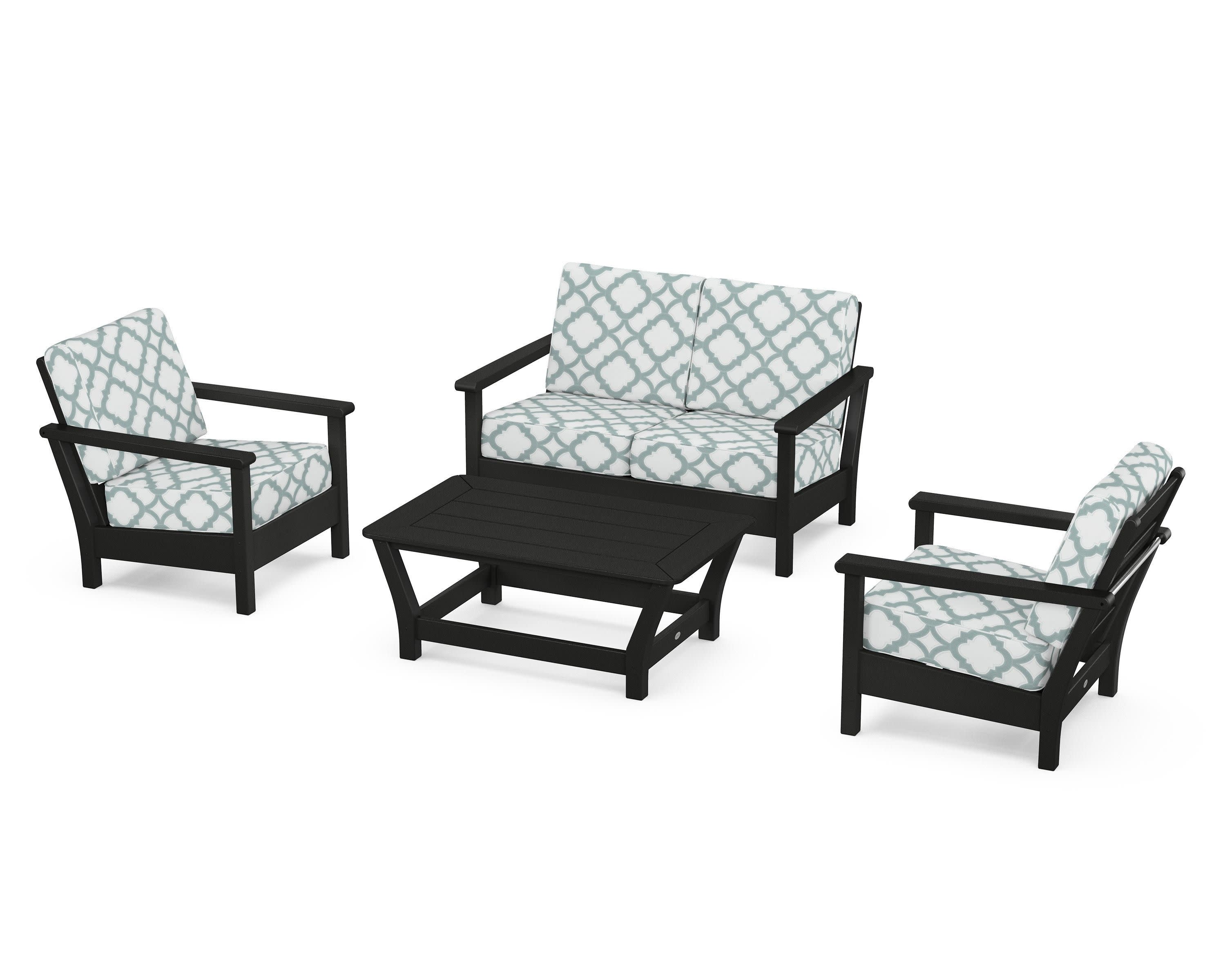 Harbour 4-Piece Deep Seating Set in Black / Trellis Glacier Spa