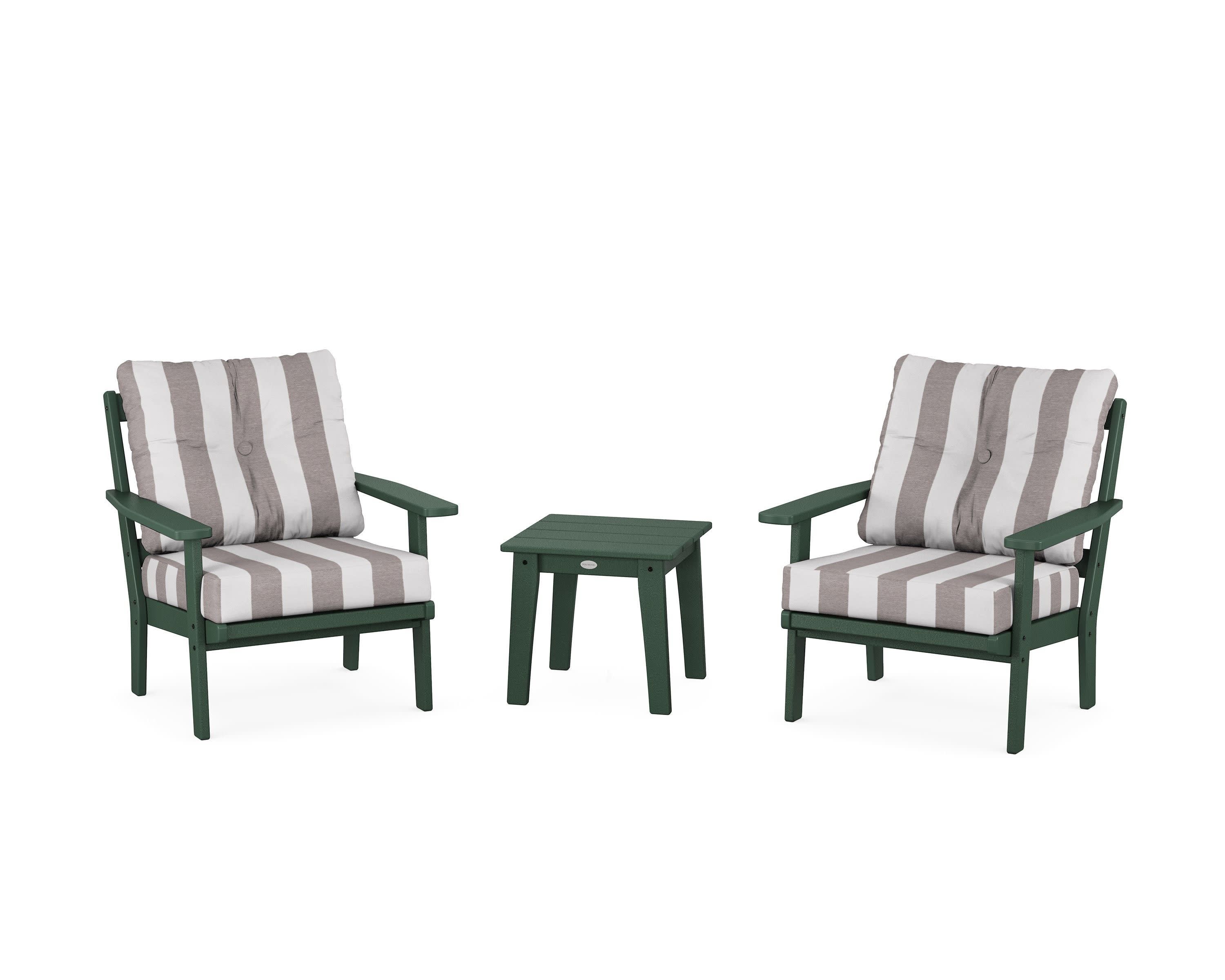 Oxford 3-Piece Deep Seating Set in Green / Cabana Stripe Grey Mist