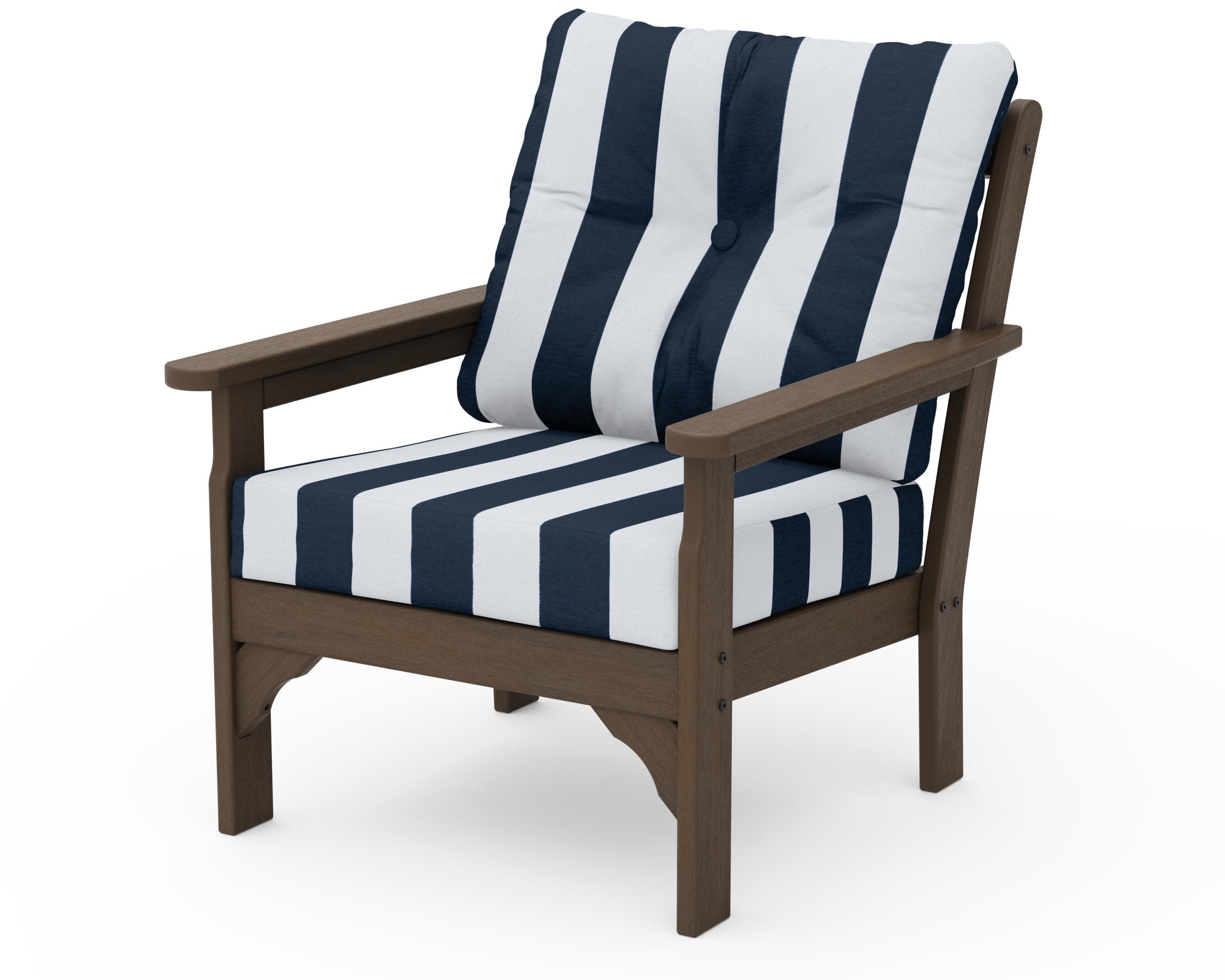 Vineyard Deep Seating Chair in Kona / Cabana Stripe Marine Indigo
