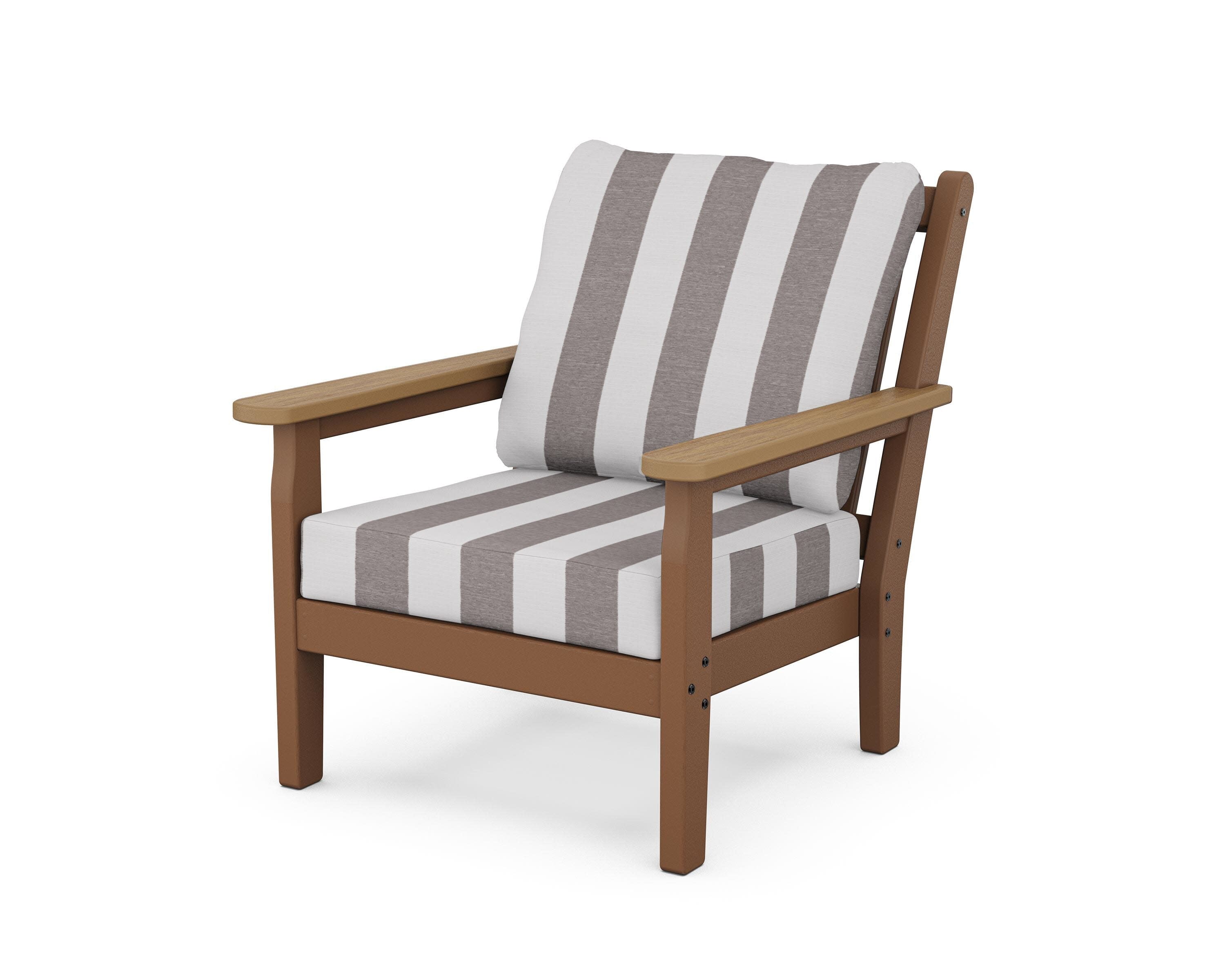 Chippendale Deep Seating Chair in Teak / Natural / Cabana Stripe Grey Mist