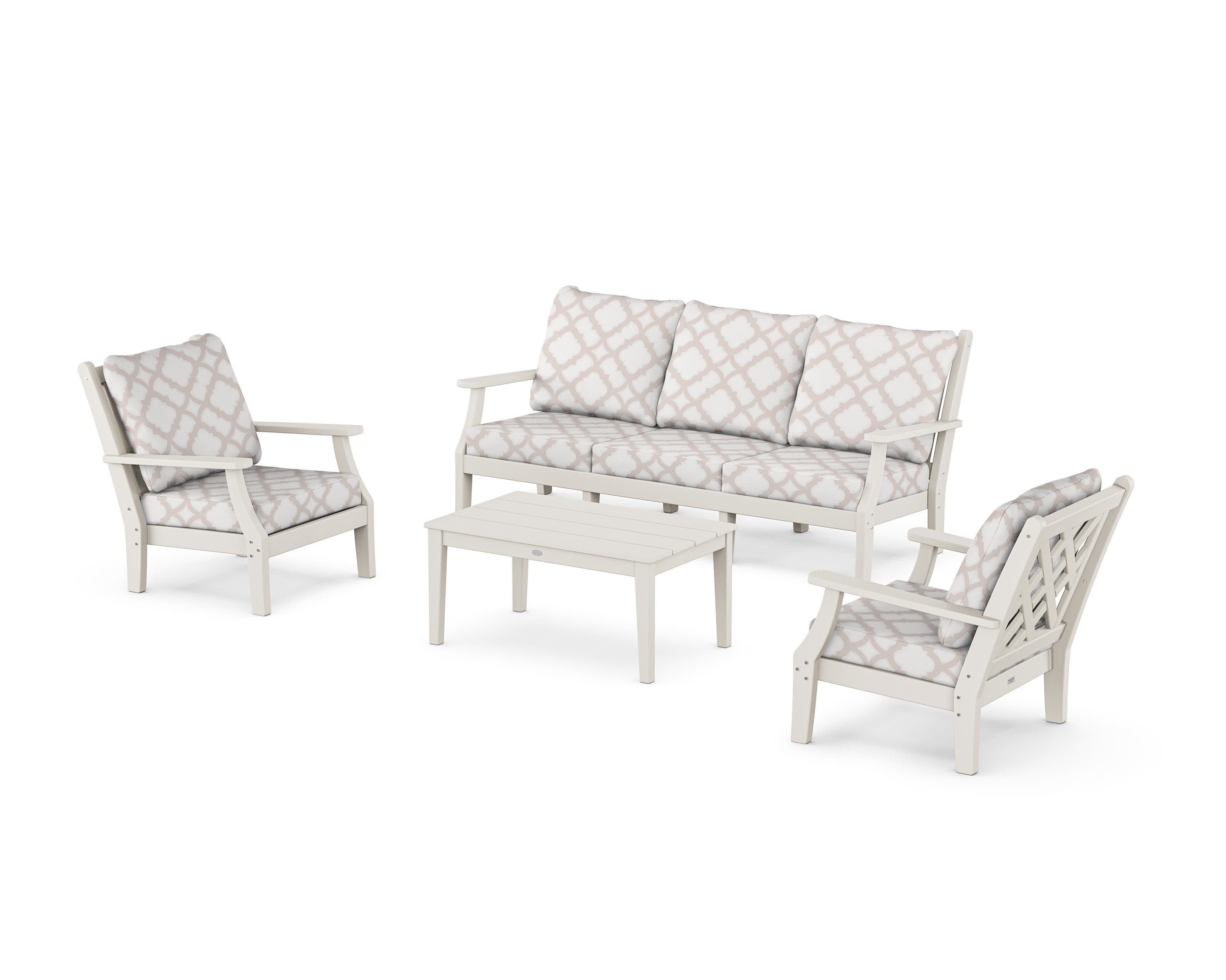 Wovendale 4-Piece Deep Seating Set with Sofa in Sand / Trellis Dune Burlap