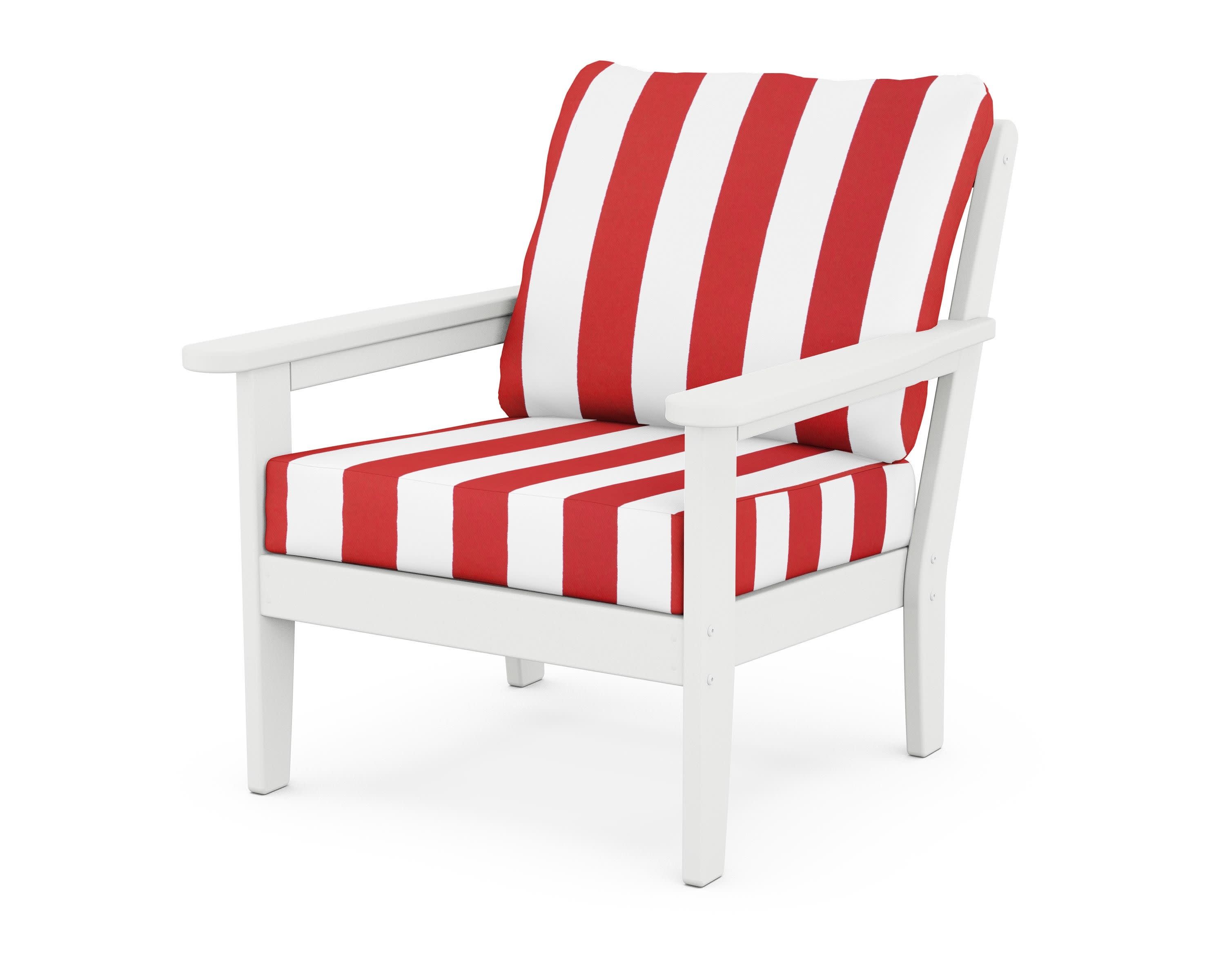 Cottage Deep Seating Chair in White / Cabana Stripe Crimson